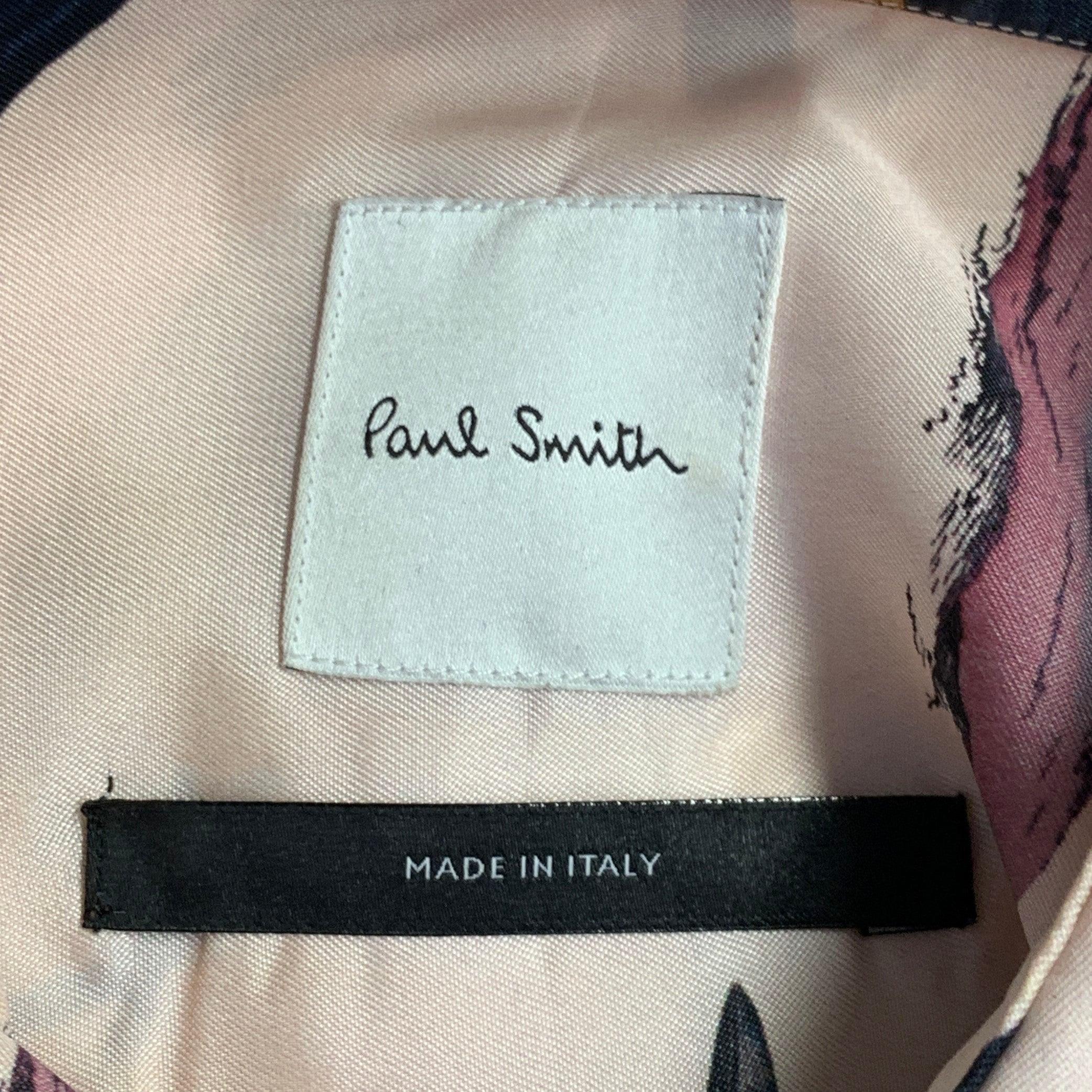 PAUL SMITH Talla 4 Camisa Cupro Rosa Multicolor Aves Cuello Extendido en venta 2