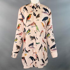 PAUL SMITH Größe 4 Rosa Multi Farbe Cupro Vögel Spread Kragen Shirt