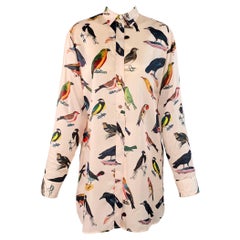 Paul Smith Taglia 4 Rosa Multi Colore Cupro Uccelli Camicia con Colletto Allargato