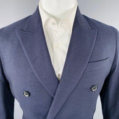 PAUL SMITH Size 40 Navy Wool Linen Peak Lapel Sport Coat