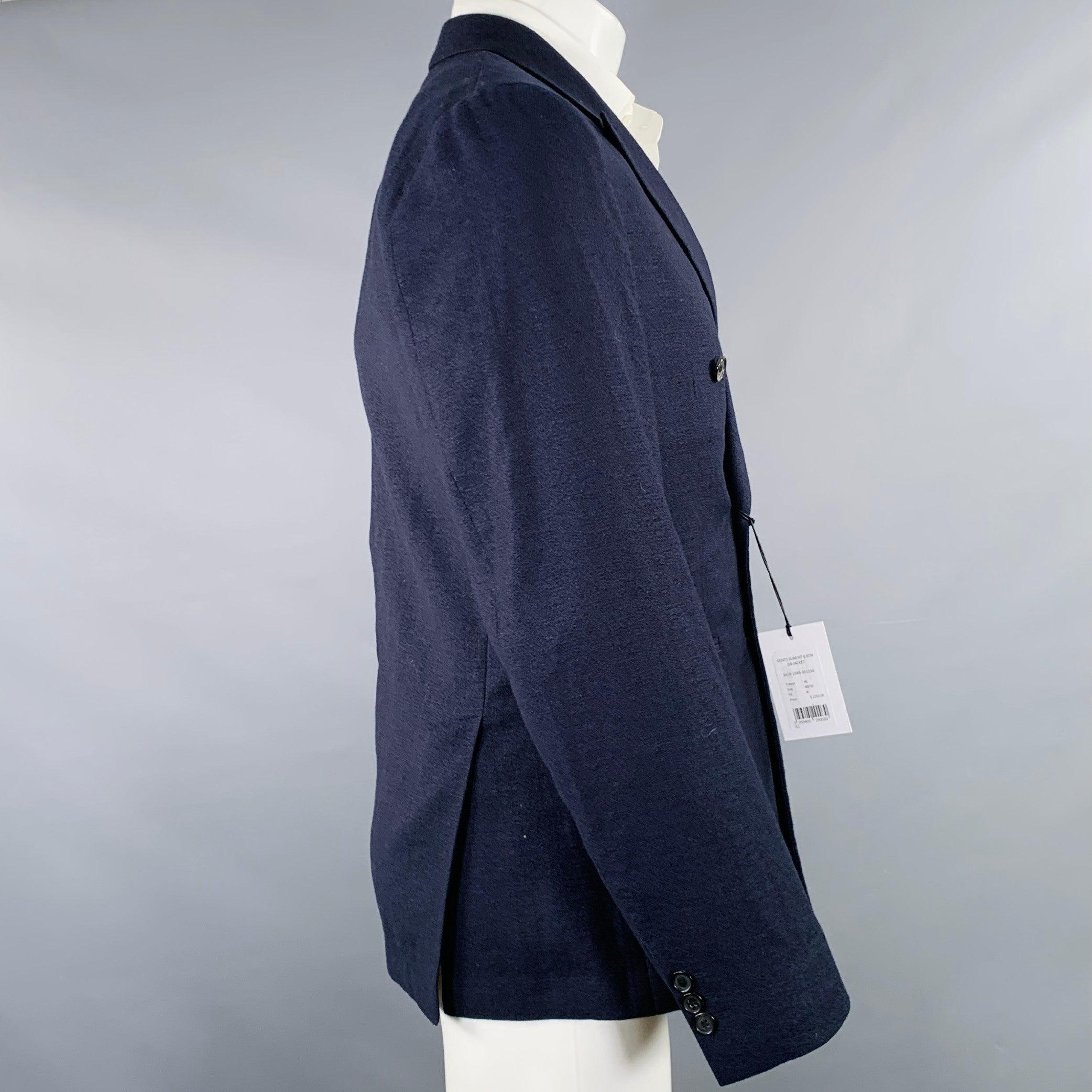 Black PAUL SMITH Size 40 Navy Wool Linen Peak Lapel Sport Coat For Sale