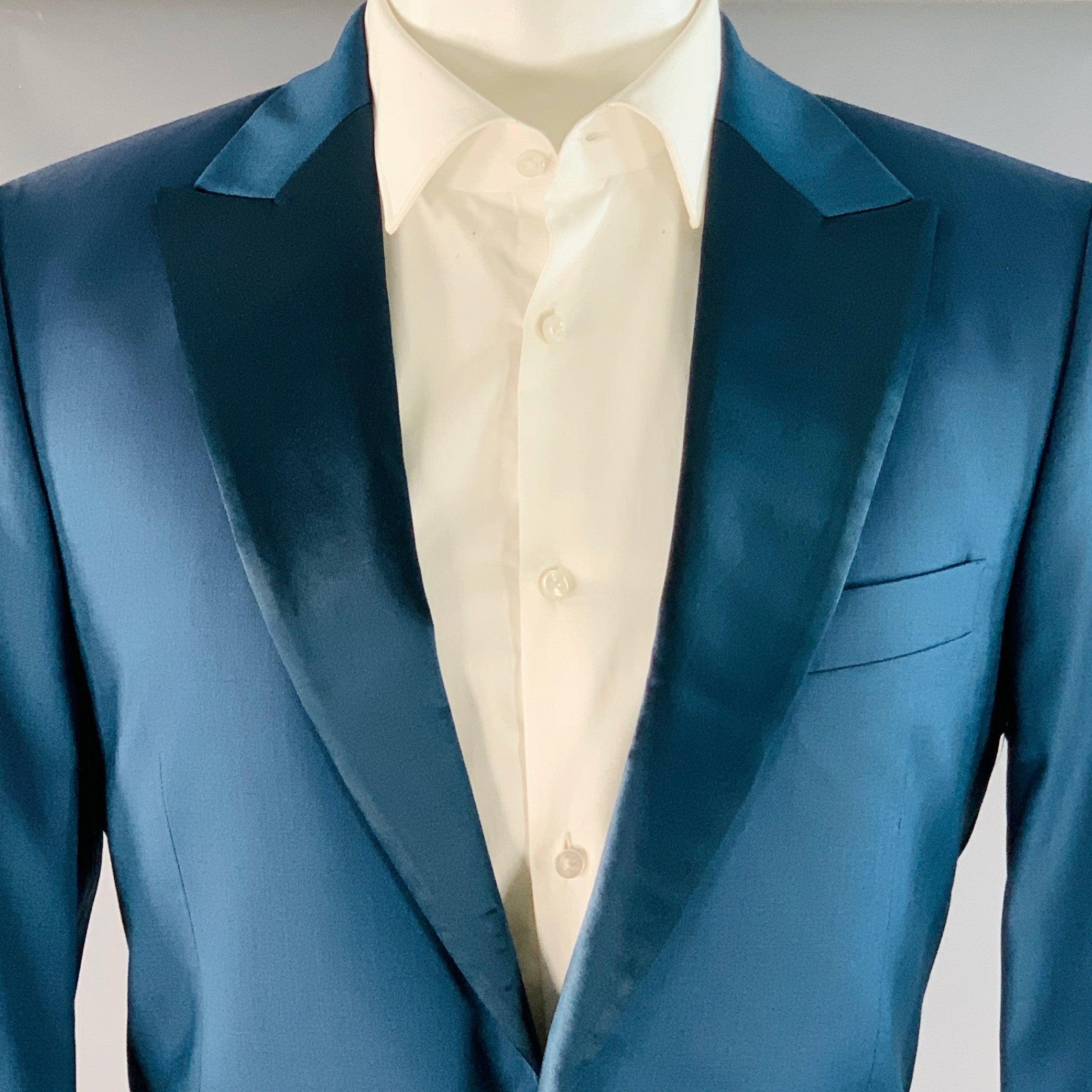 PAUL SMITH Größe 40 Regular SOHO Fit Teal Wool Peak Lapel Tuxedo (Blau) im Angebot
