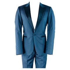 Used PAUL SMITH Size 40 Regular Soho Fit Teal Wool Peak Lapel Tuxedo