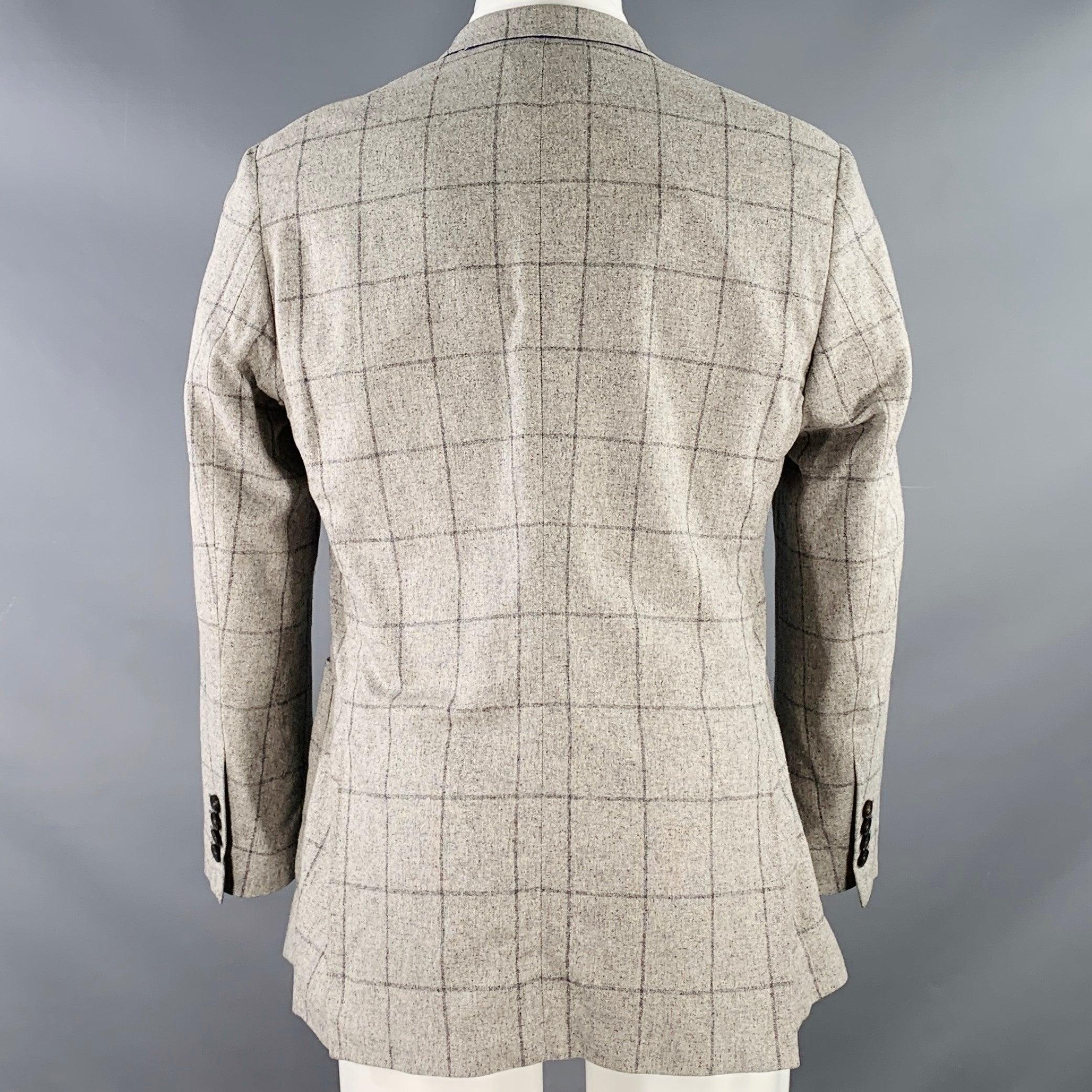 Gris PAUL SMITH Taille 40 Regular The Westbourne Grey Charcoal Window Pane Silk Sport Coat en vente