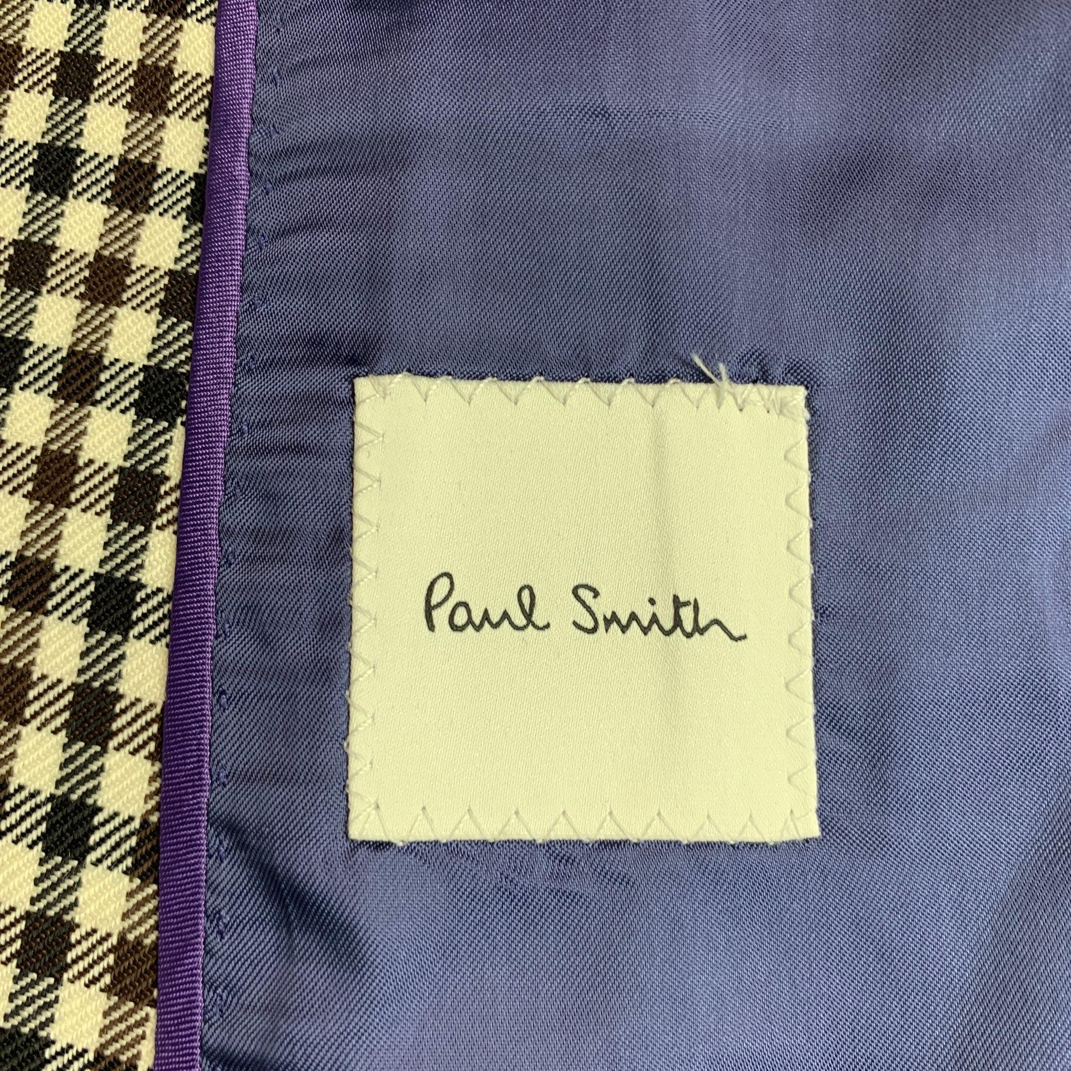 PAUL SMITH Größe 40 Weiß Schwarz Braun Karierter Wollmantel im Angebot 1