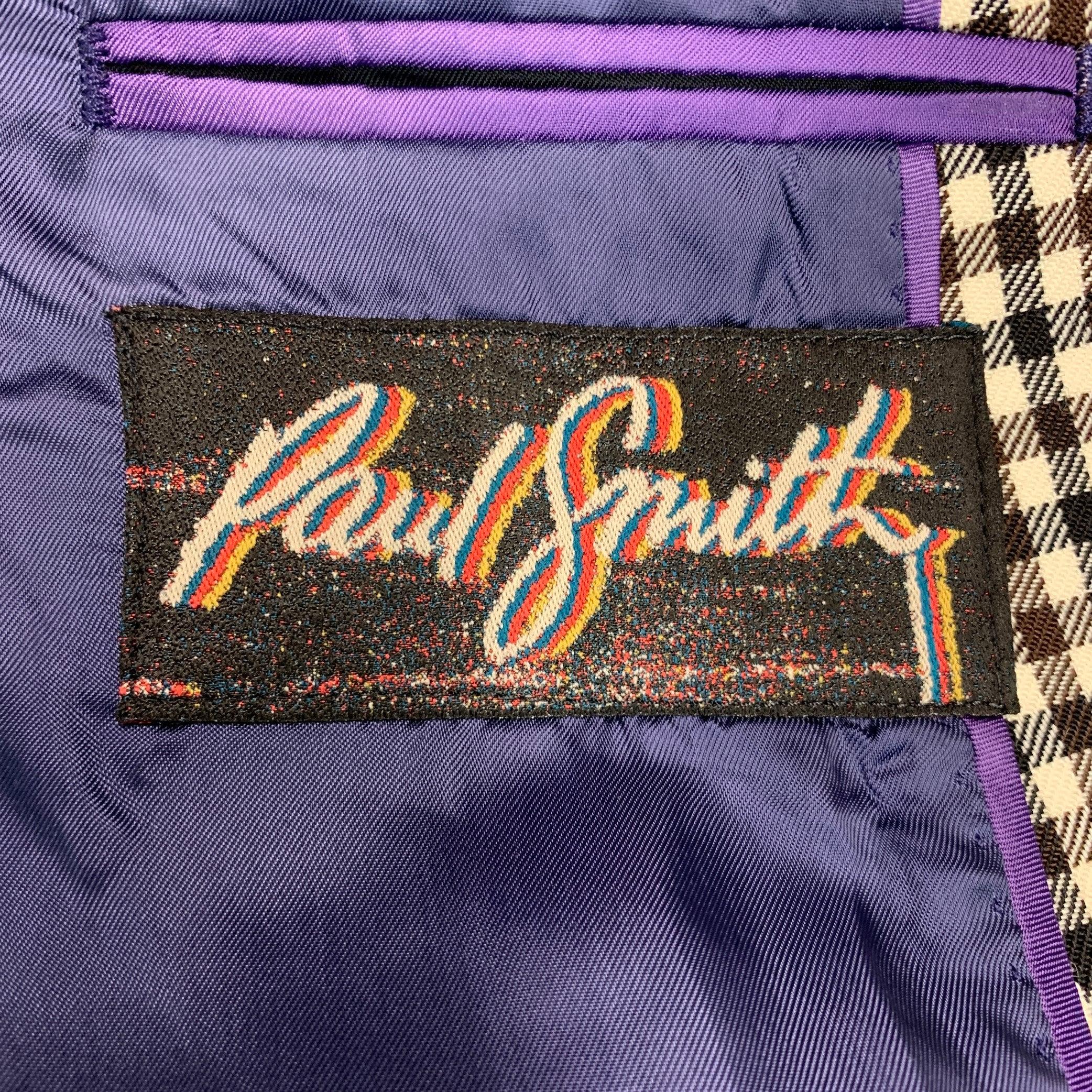 PAUL SMITH Größe 40 Weiß Schwarz Braun Karierter Wollmantel im Angebot 2