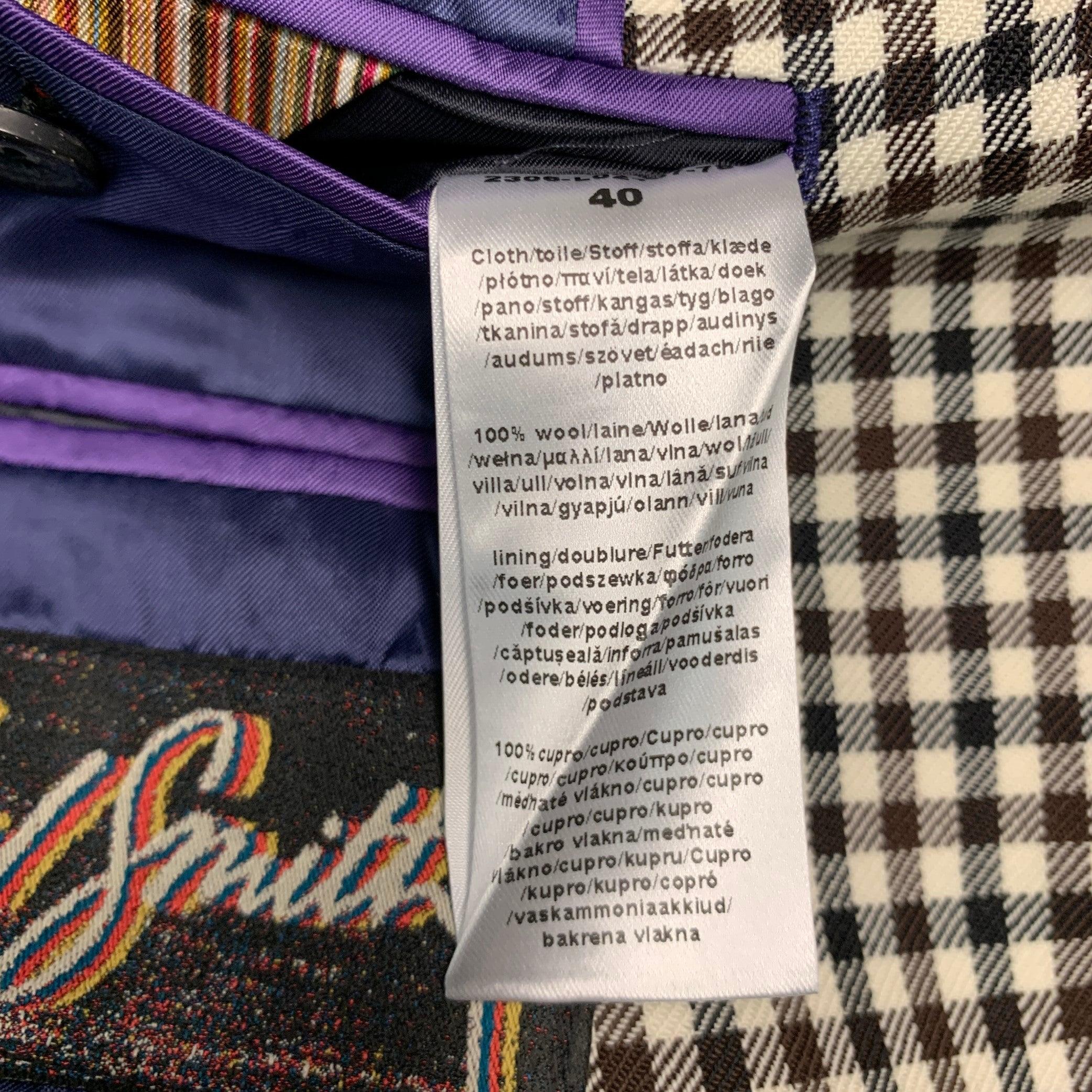 PAUL SMITH Größe 40 Weiß Schwarz Braun Karierter Wollmantel im Angebot 3