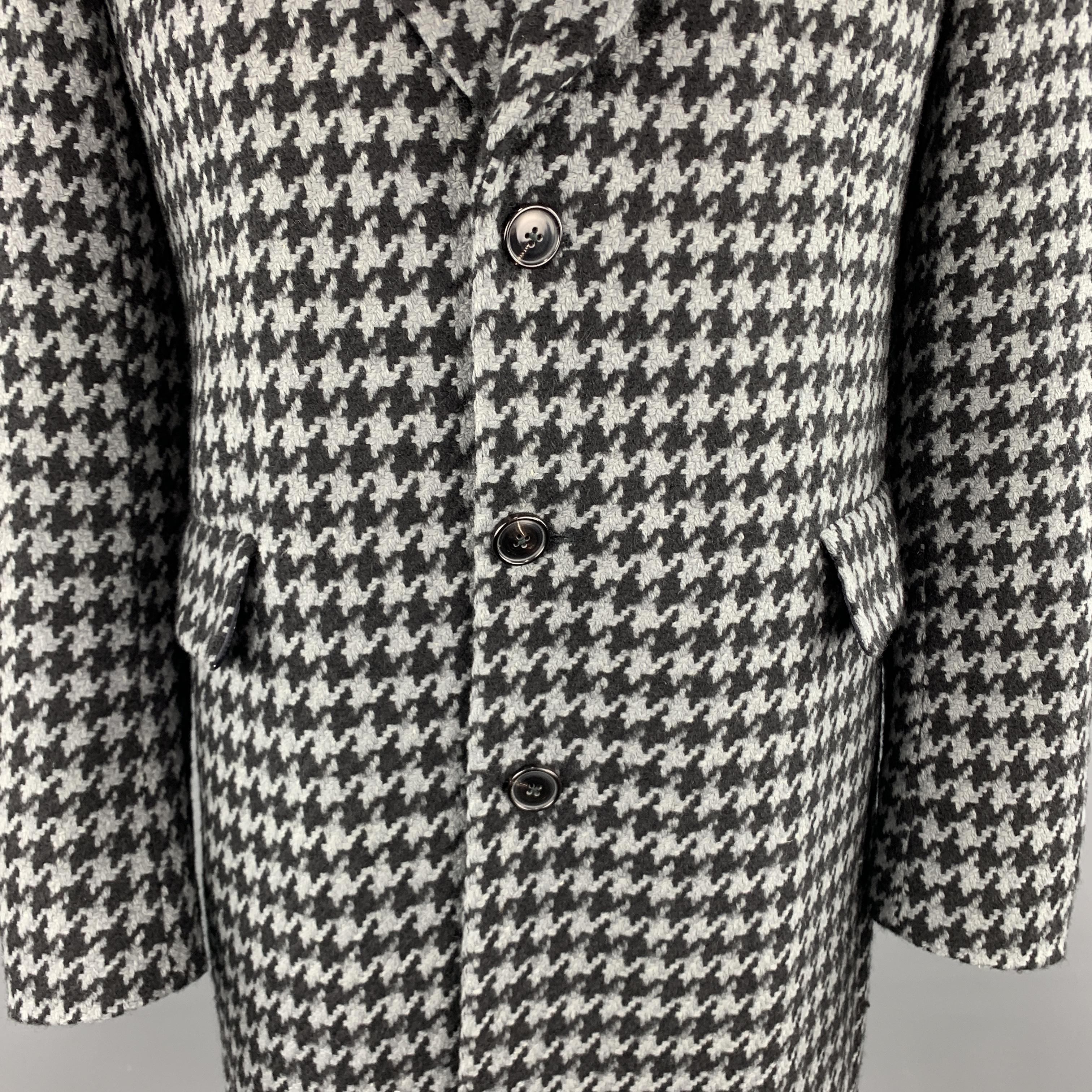 PAUL SMITH Size 42 Black & Teal Gray Houndstooth Wool / Mohair Peak Lapel Coat In Excellent Condition In San Francisco, CA