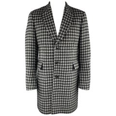 PAUL SMITH Size 42 Black & Teal Gray Houndstooth Wool / Mohair Peak Lapel Coat