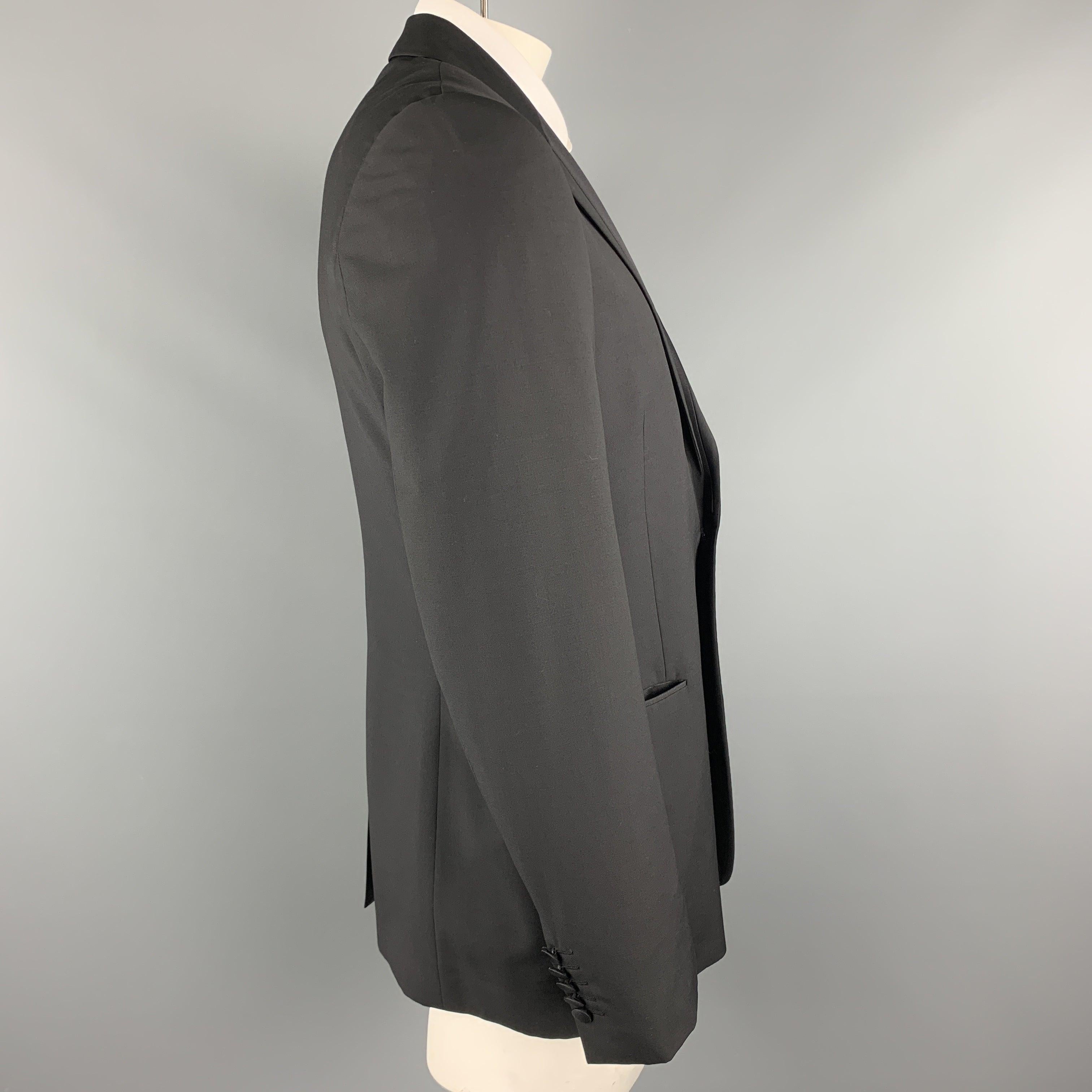 PAUL SMITH Size 42 Black Wool / Mohair Faille Detailed Peak Lapel Sport Coat For Sale 1