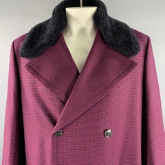 PAUL SMITH Size 42 Burgundy Navy Houndstooth Wool Double Breasted Coat