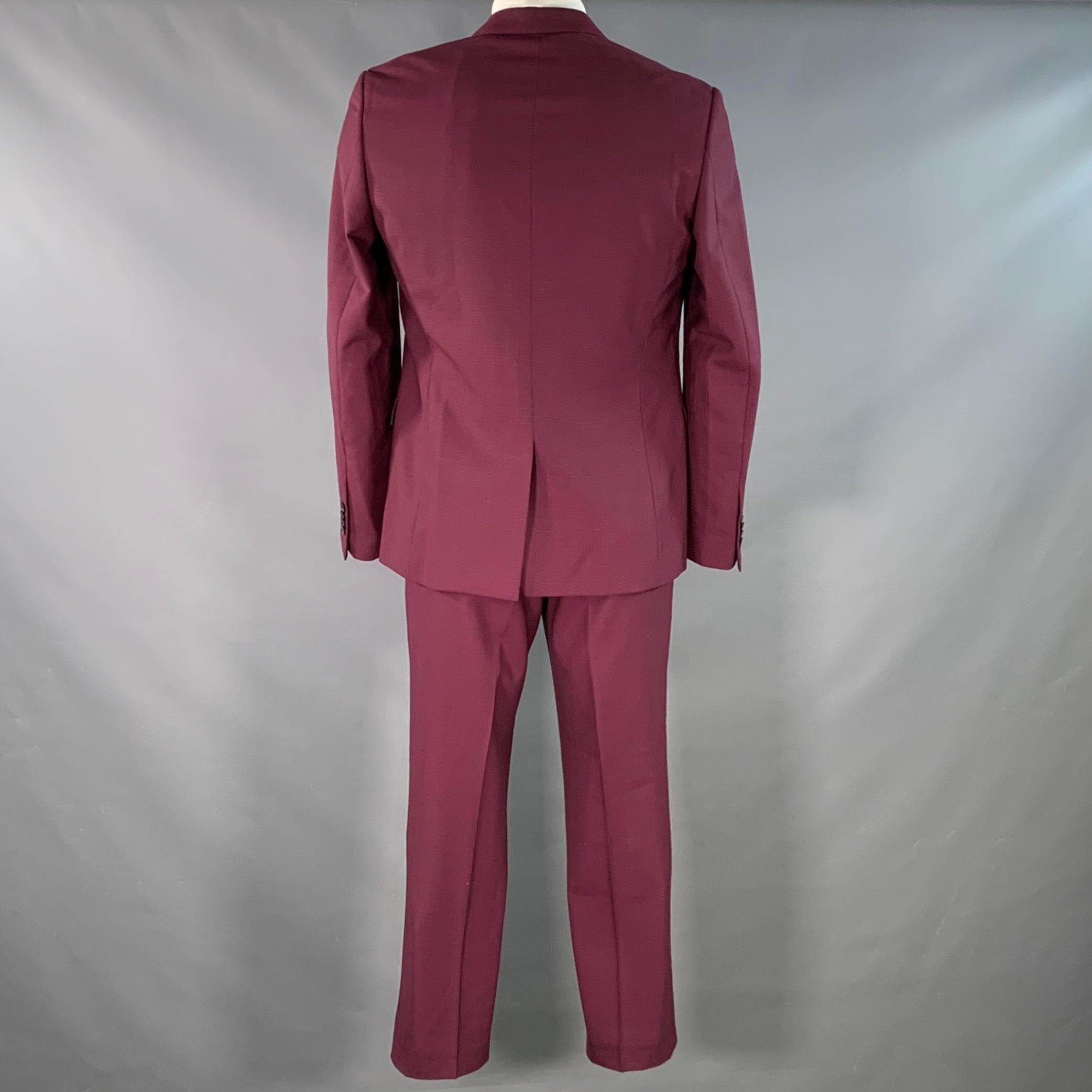 PAUL SMITH Traje con solapa de muesca de lana burdeos Glenplaid talla 42 Byard en Excelente estado para la venta en San Francisco, CA