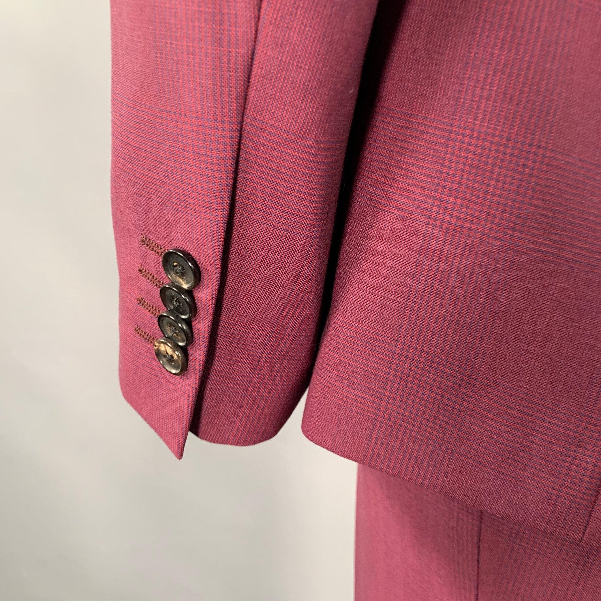 PAUL SMITH Traje con solapa de muesca de lana burdeos Glenplaid talla 42 Byard en venta 2
