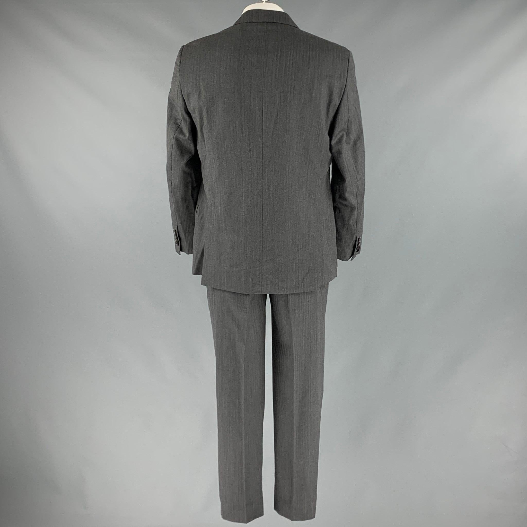 PAUL SMITH Size 42 Charcoal Herringbone Wool Notch Lapel Suit In Good Condition For Sale In San Francisco, CA