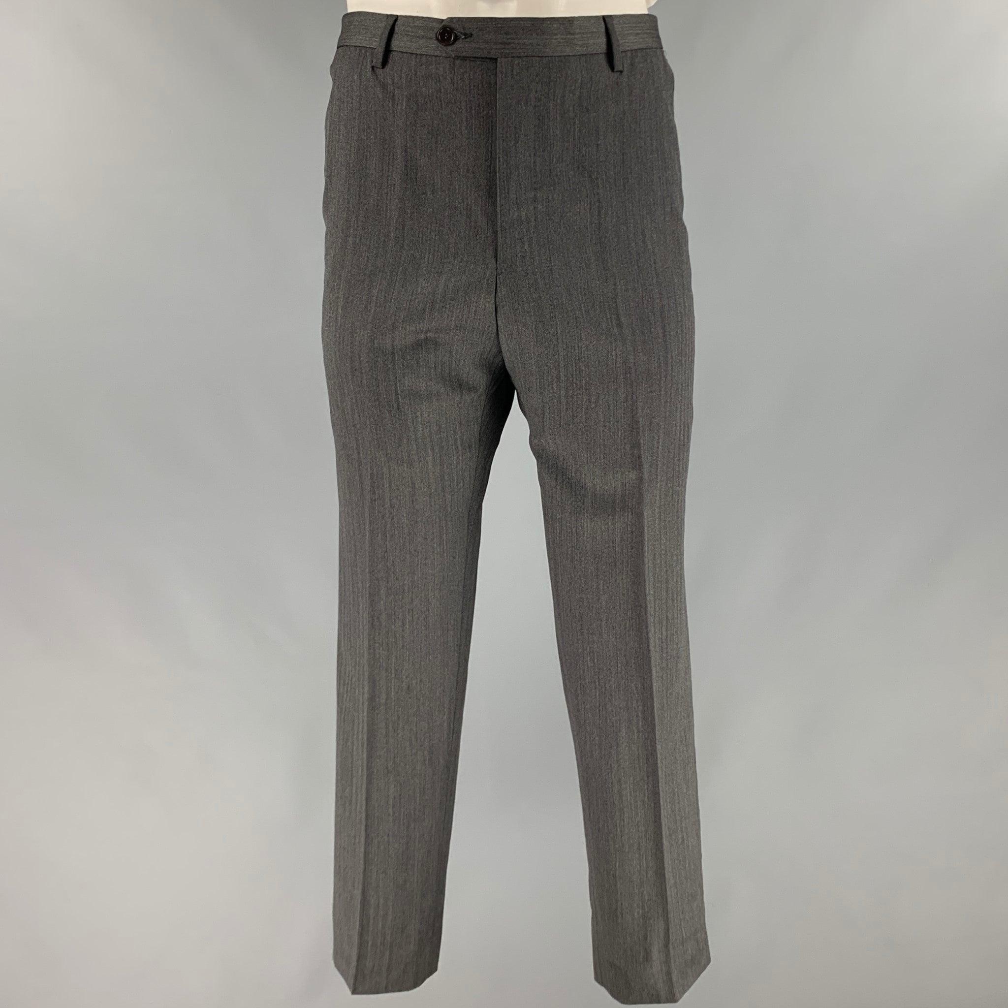 Men's PAUL SMITH Size 42 Charcoal Herringbone Wool Notch Lapel Suit For Sale