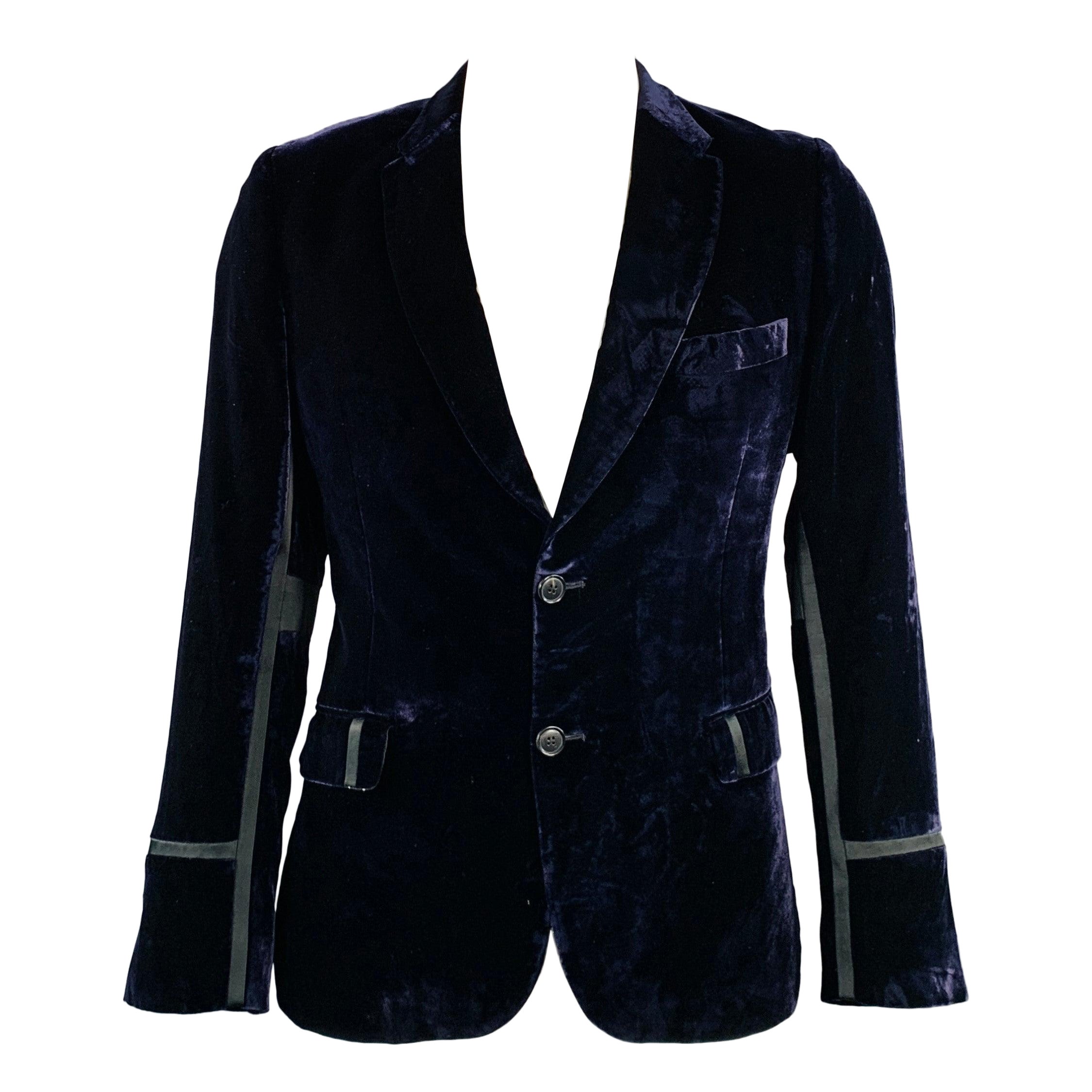 PAUL SMITH Taille 42 Navy Black Velvet Viscose Blend Notch Lapel Sport Coat en vente