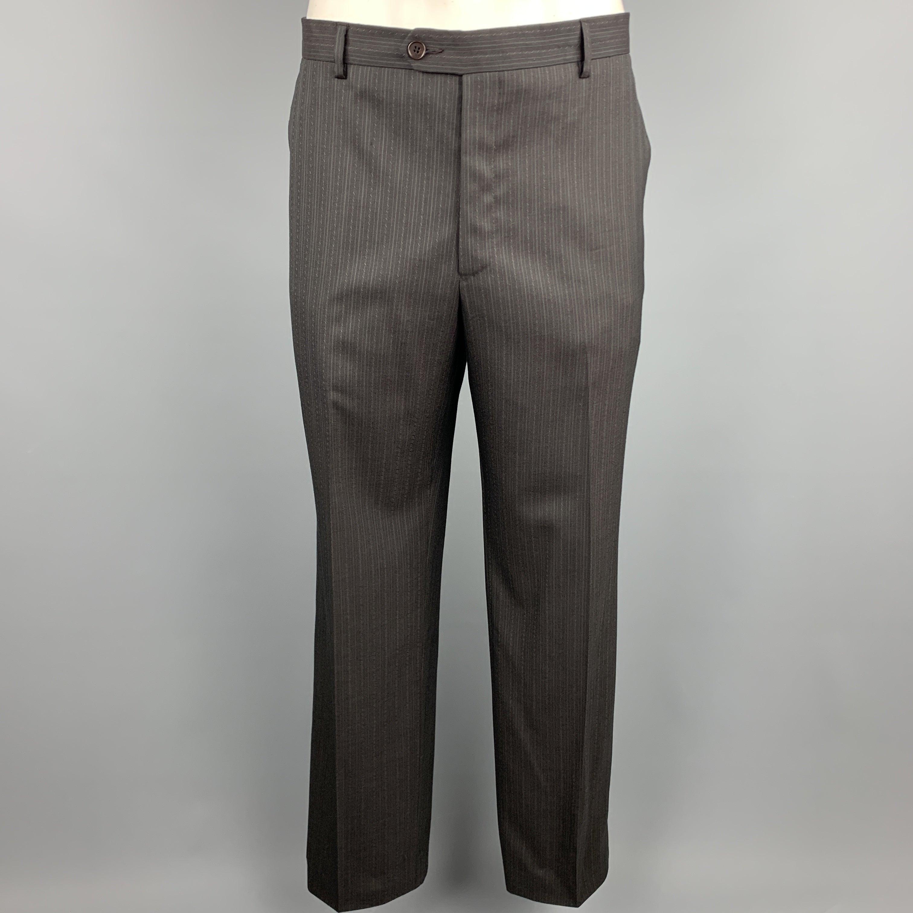 Men's PAUL SMITH Size 42 Regular Brown Stripe Wool Notch Lapel Suit For Sale