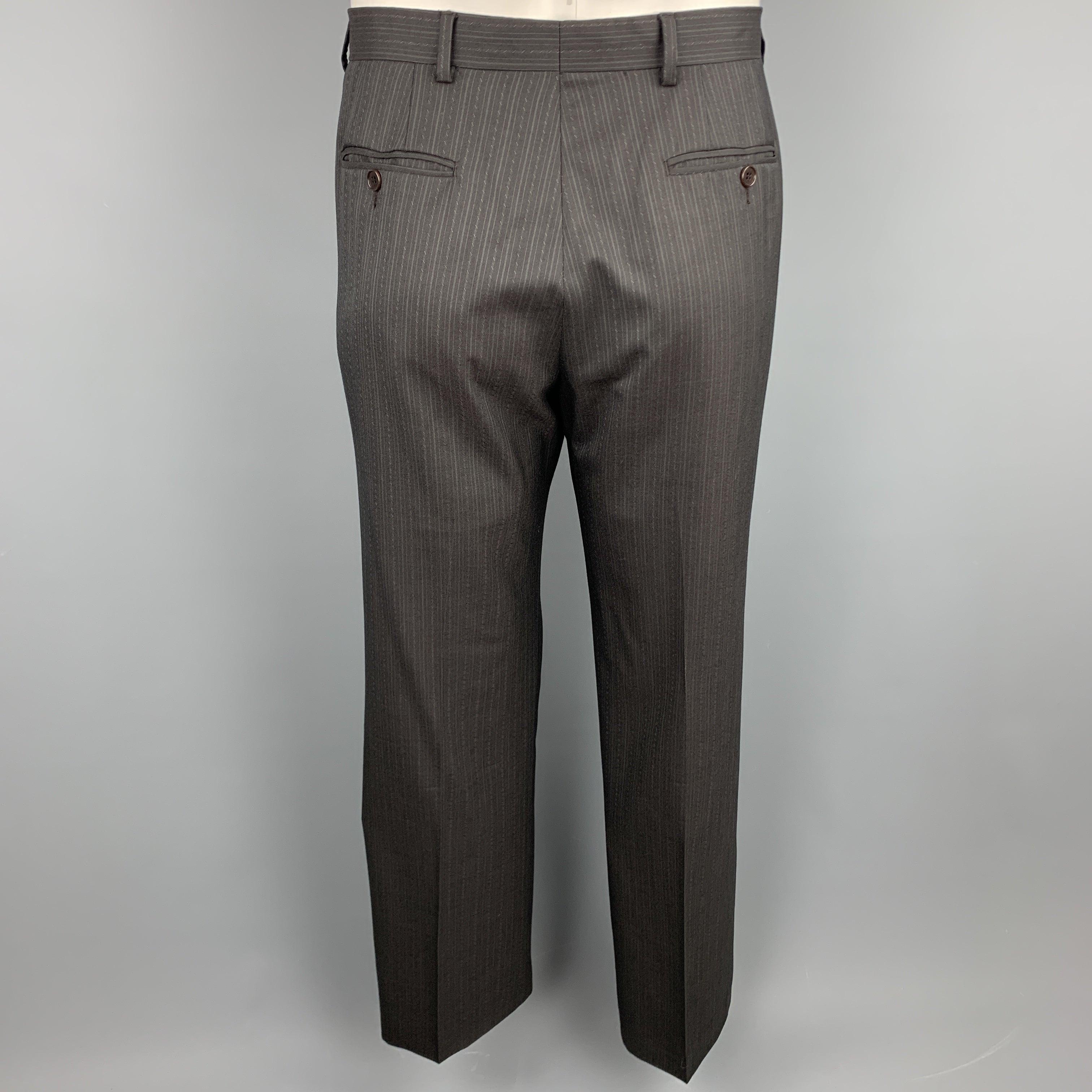 PAUL SMITH Size 42 Regular Brown Stripe Wool Notch Lapel Suit For Sale 1