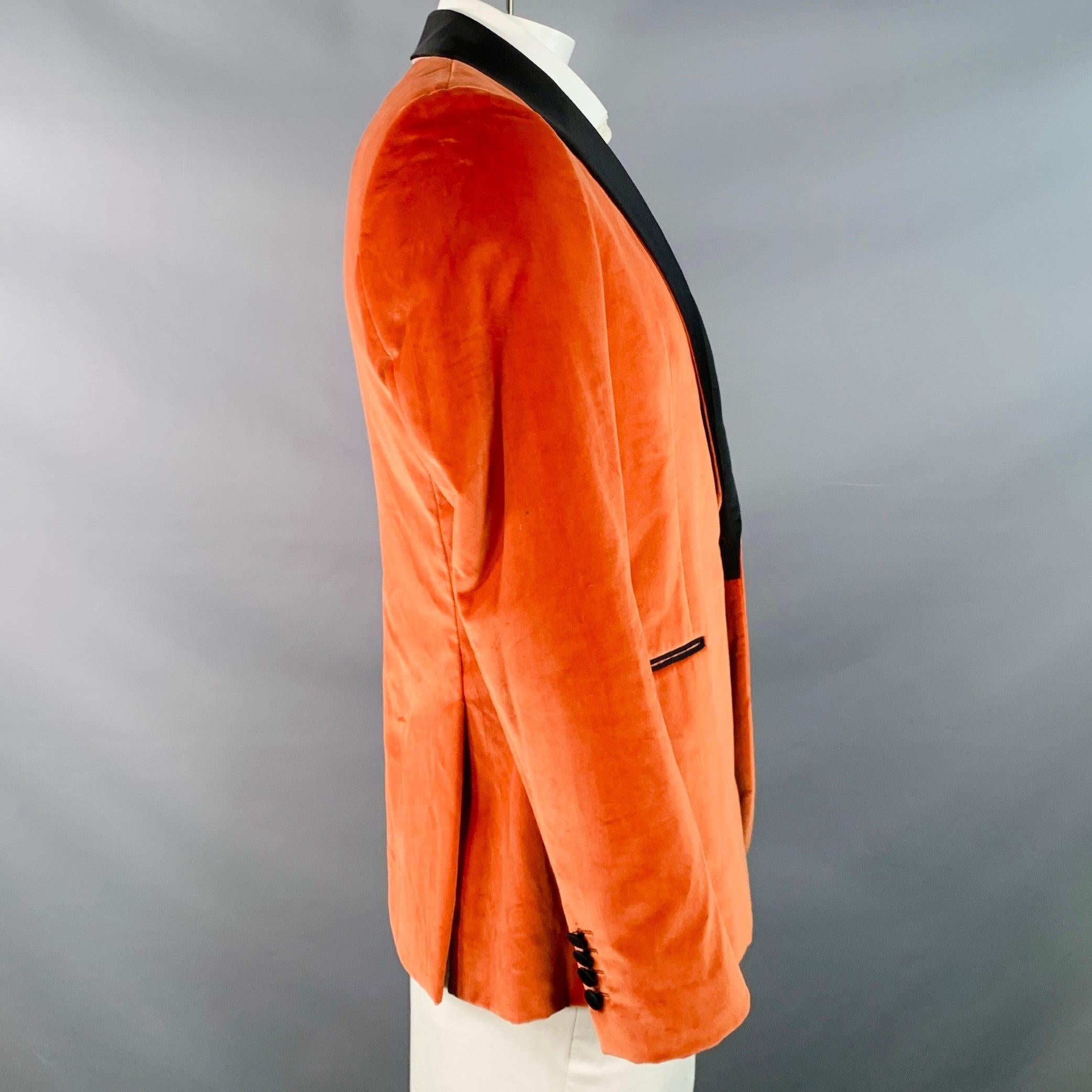 PAUL SMITH Talla 42 Regular Naranja Negro Terciopelo Algodón Cuello Chal Abrigo Deportivo Rojo en venta