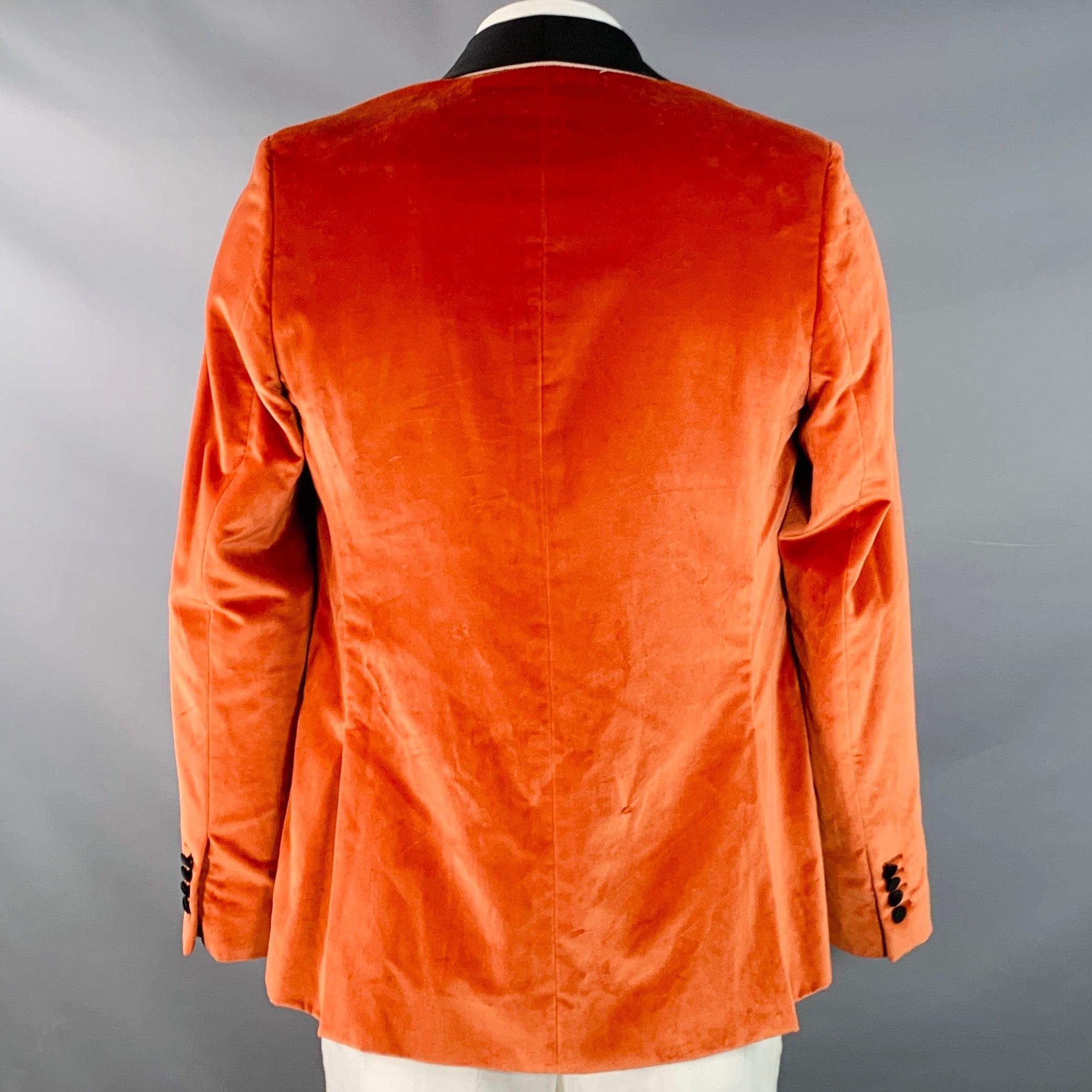 PAUL SMITH Talla 42 Regular Naranja Negro Terciopelo Algodón Cuello Chal Abrigo Deportivo en Excelente estado para la venta en San Francisco, CA