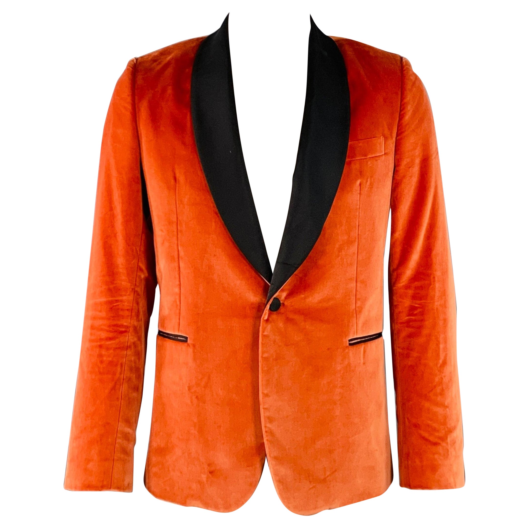 PAUL SMITH Size 42 Regular Orange Black Velvet Cotton Shawl Collar Sport Coat