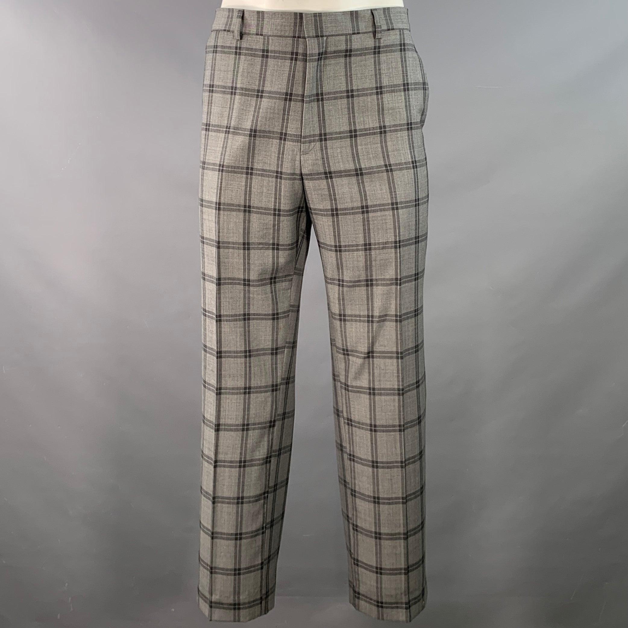 PAUL SMITH Taille 42 The Byard Regular Costume en laine à carreaux gris anthracite à revers échancré Bon état - En vente à San Francisco, CA