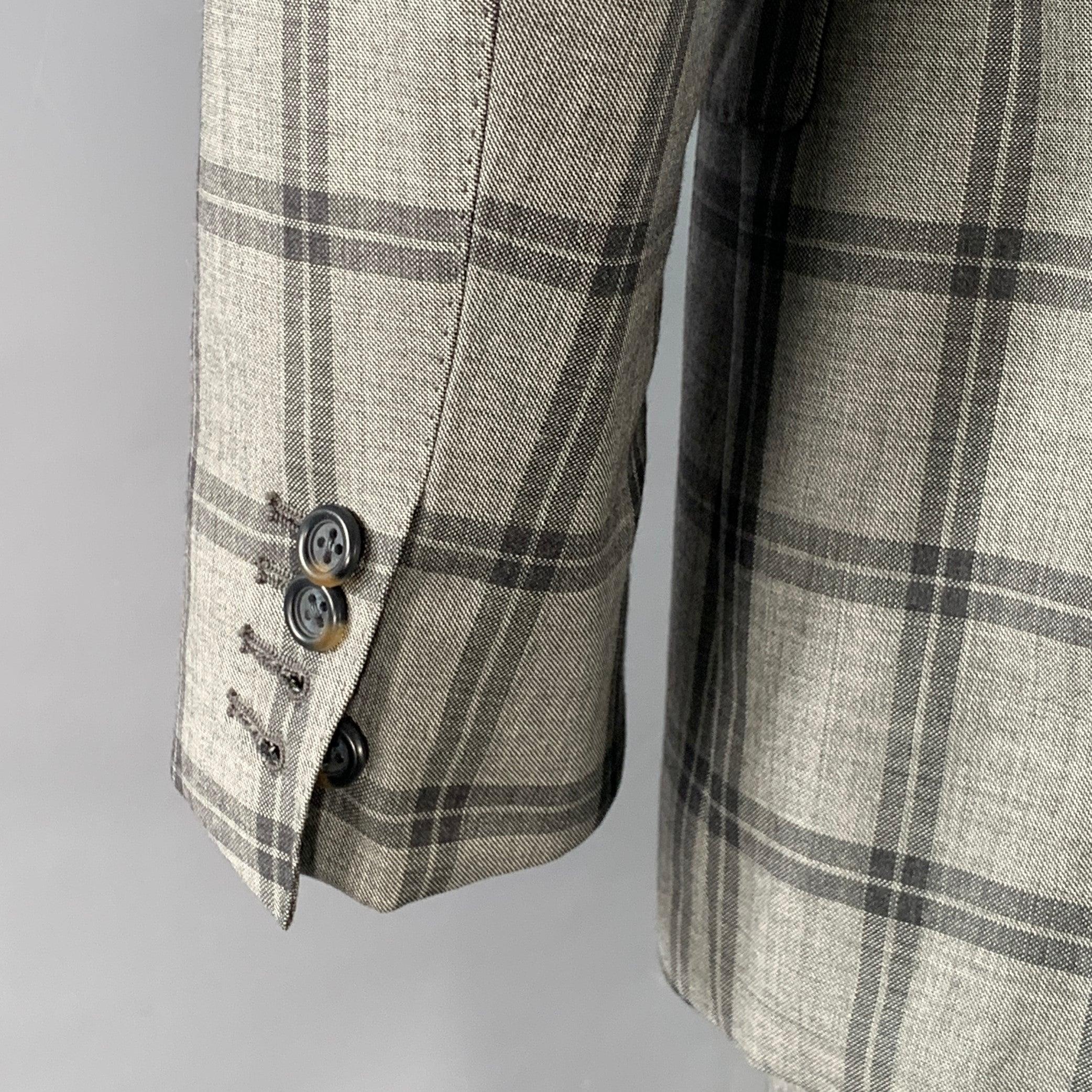 PAUL SMITH Taille 42 The Byard Regular Costume en laine à carreaux gris anthracite à revers échancré en vente 1