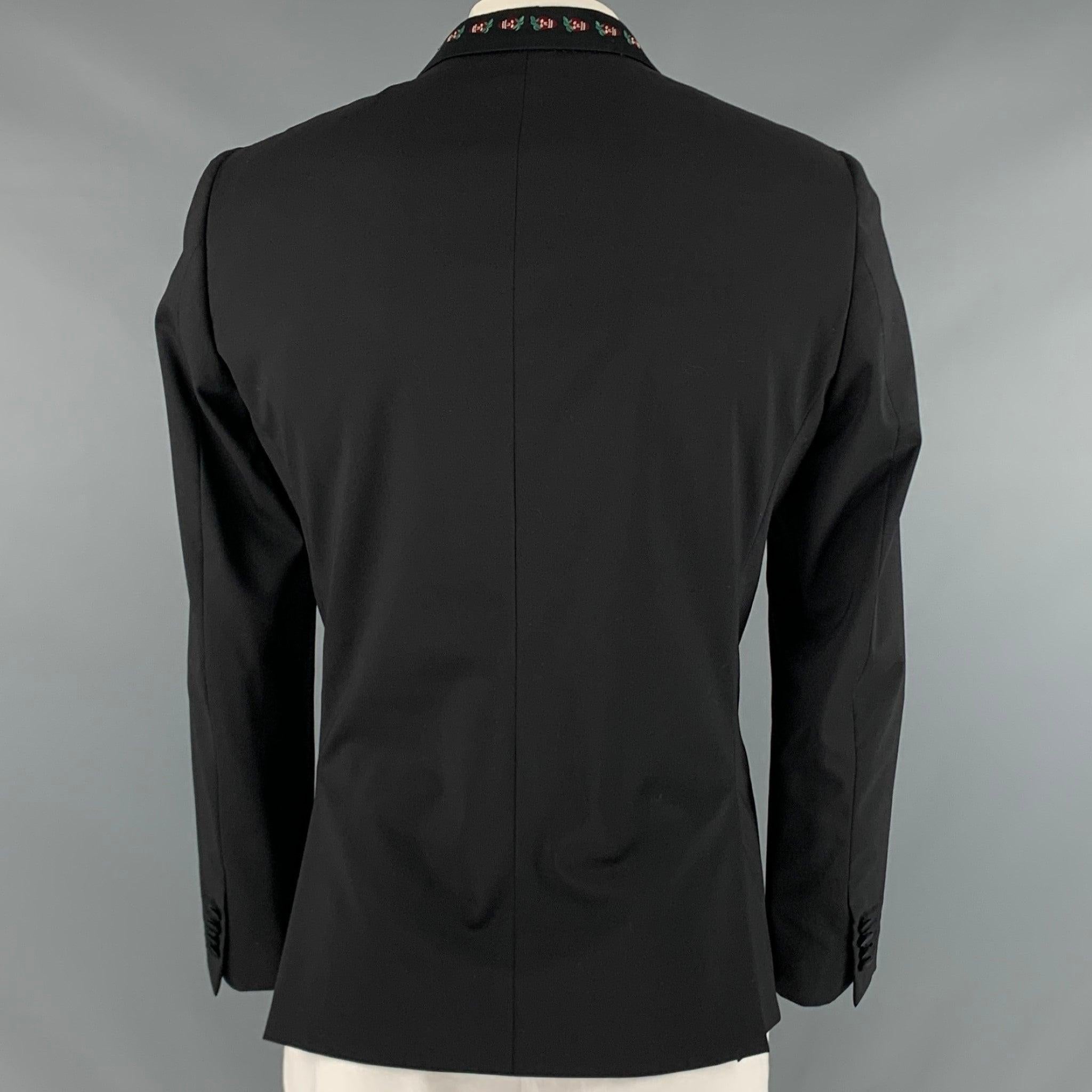 Men's PAUL SMITH Size 44 Black Embroidery Wool Elastane Tuxedo Sport Coat For Sale