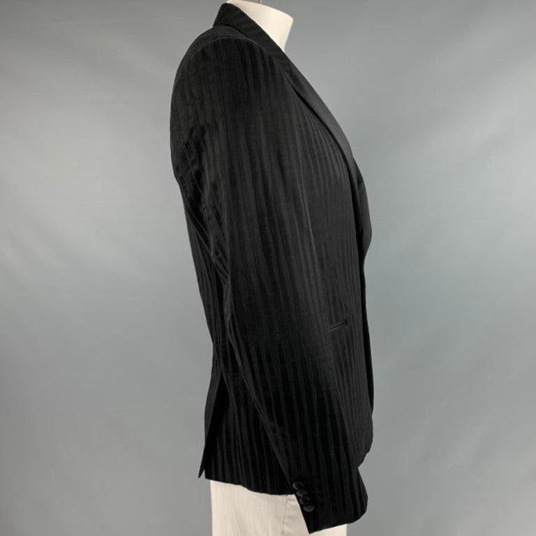 PAUL SMITH sport coat
in a
black viscose cotton blend fabric featuring vertical wavy stripes pattern, peak lapel, and single button closure. Made in Italy.Excellent Pre-Owned Condition. 

Marked:   R44 

Measurements: 
 
Shoulder: 16.5 inches Chest: