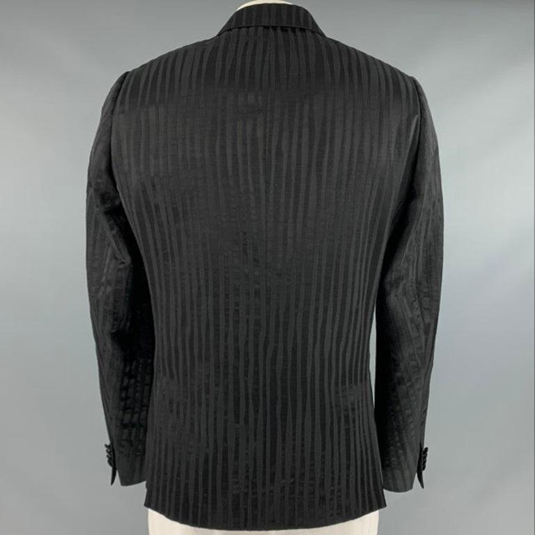 PAUL SMITH Size 44 Black Stripe Viscose Cotton Peak Lapel Sport Coat In Excellent Condition For Sale In San Francisco, CA