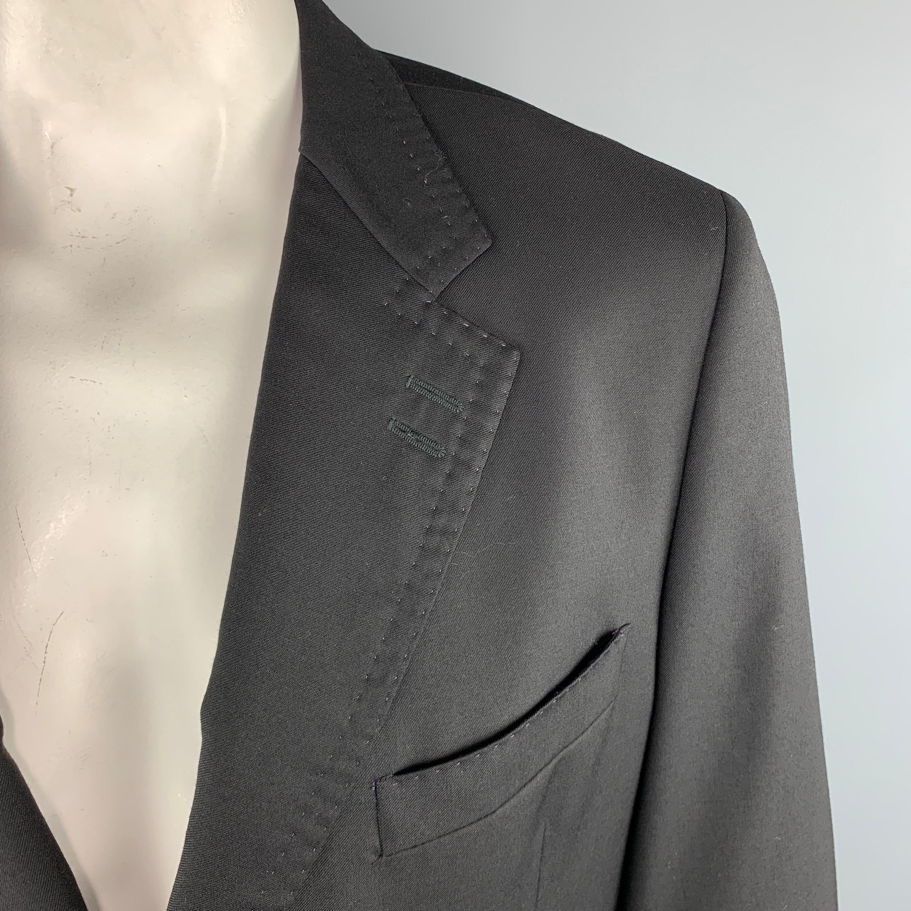 PAUL SMITH Size 44 Black Wool / Cashmere Notch Lapel Stitches Sport Coat In Excellent Condition For Sale In San Francisco, CA