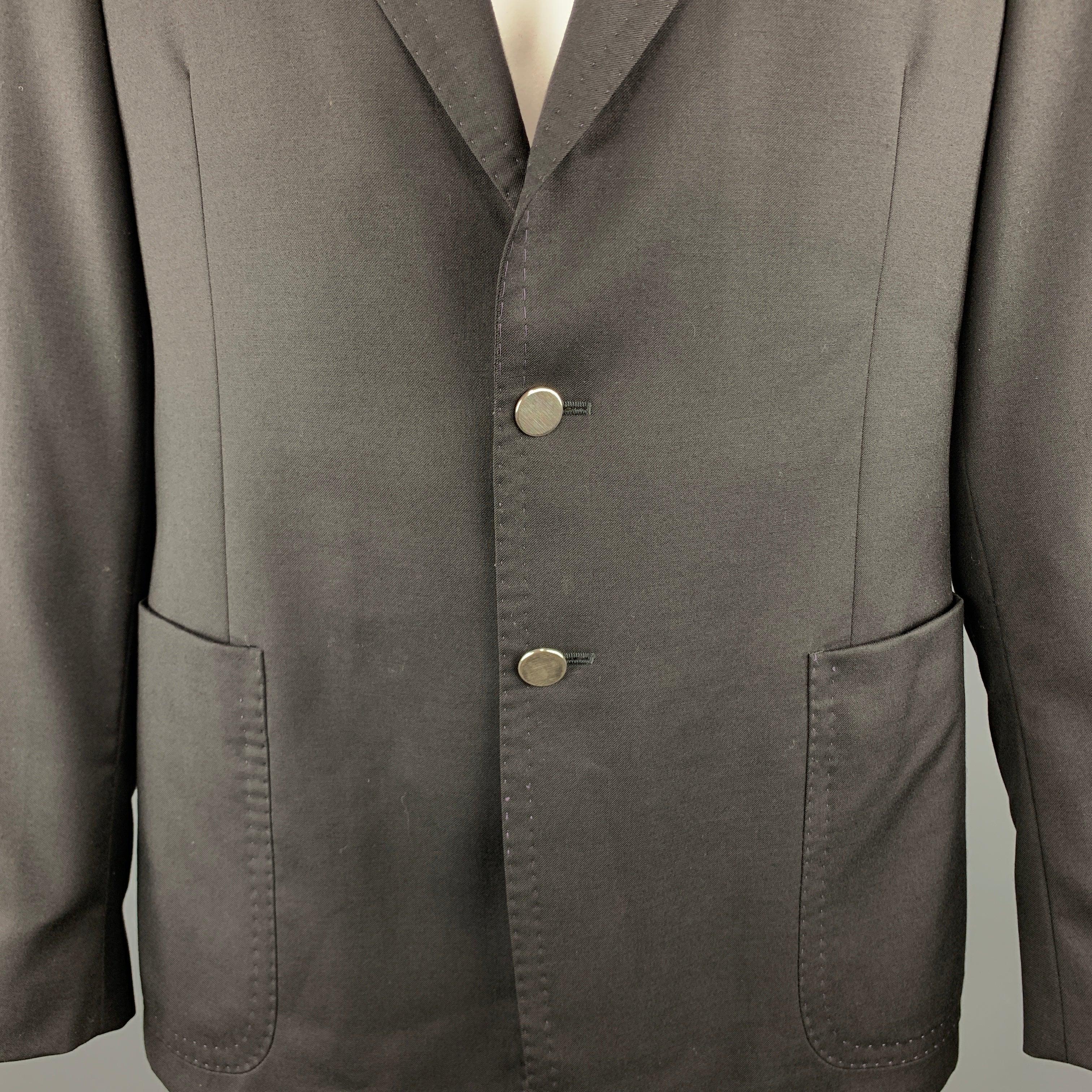 Men's PAUL SMITH Size 44 Black Wool / Cashmere Notch Lapel Stitches Sport Coat For Sale