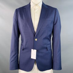 PAUL SMITH Sportmantel aus Wolle mit blauem Raster und Revers, Größe 44