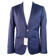 PAUL SMITH Sportmantel aus Wolle mit blauem Raster und Revers, Größe 44