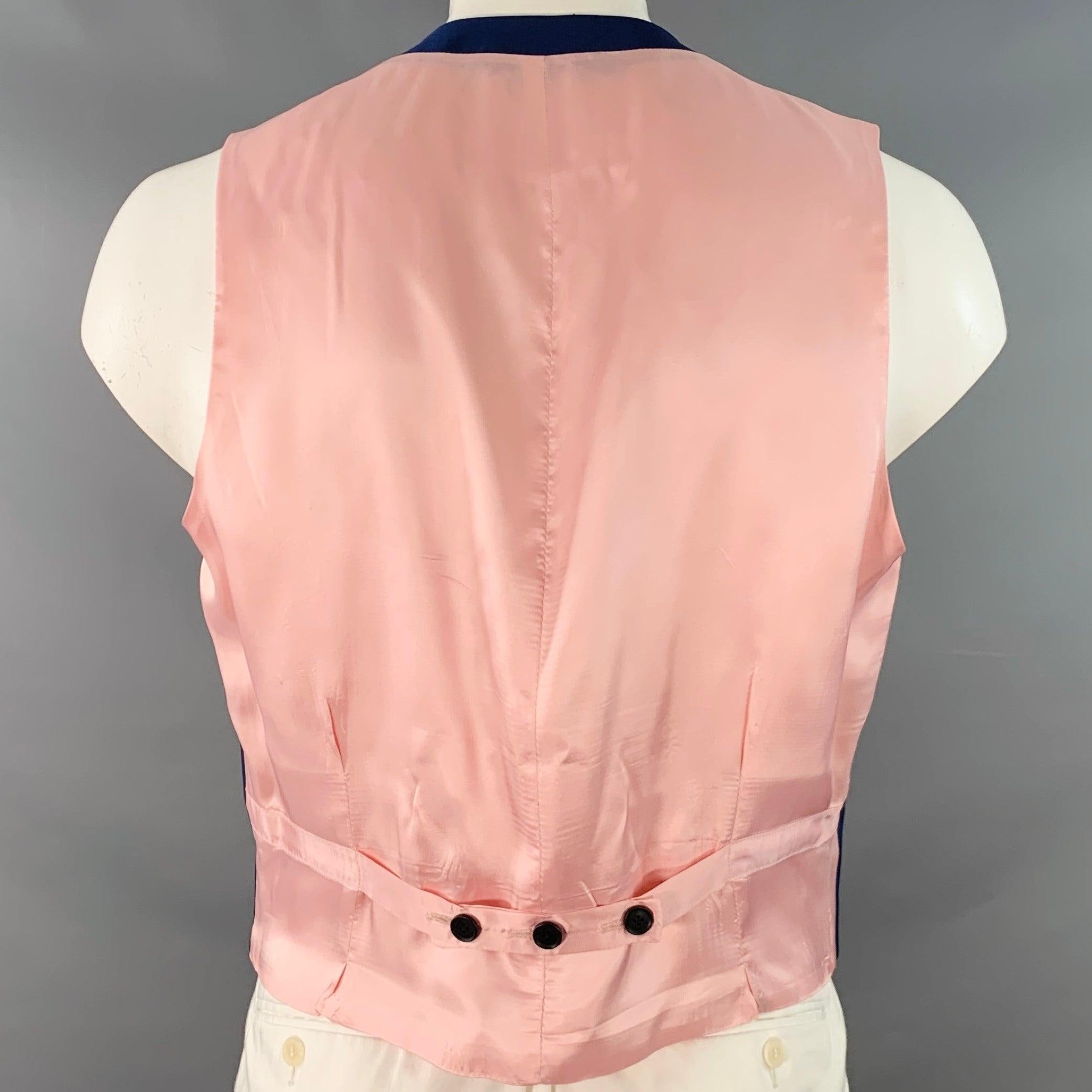 PAUL SMITH Size 44 Blue Pink Wool Mohair Single Breasted Collarless Vest In Excellent Condition For Sale In San Francisco, CA