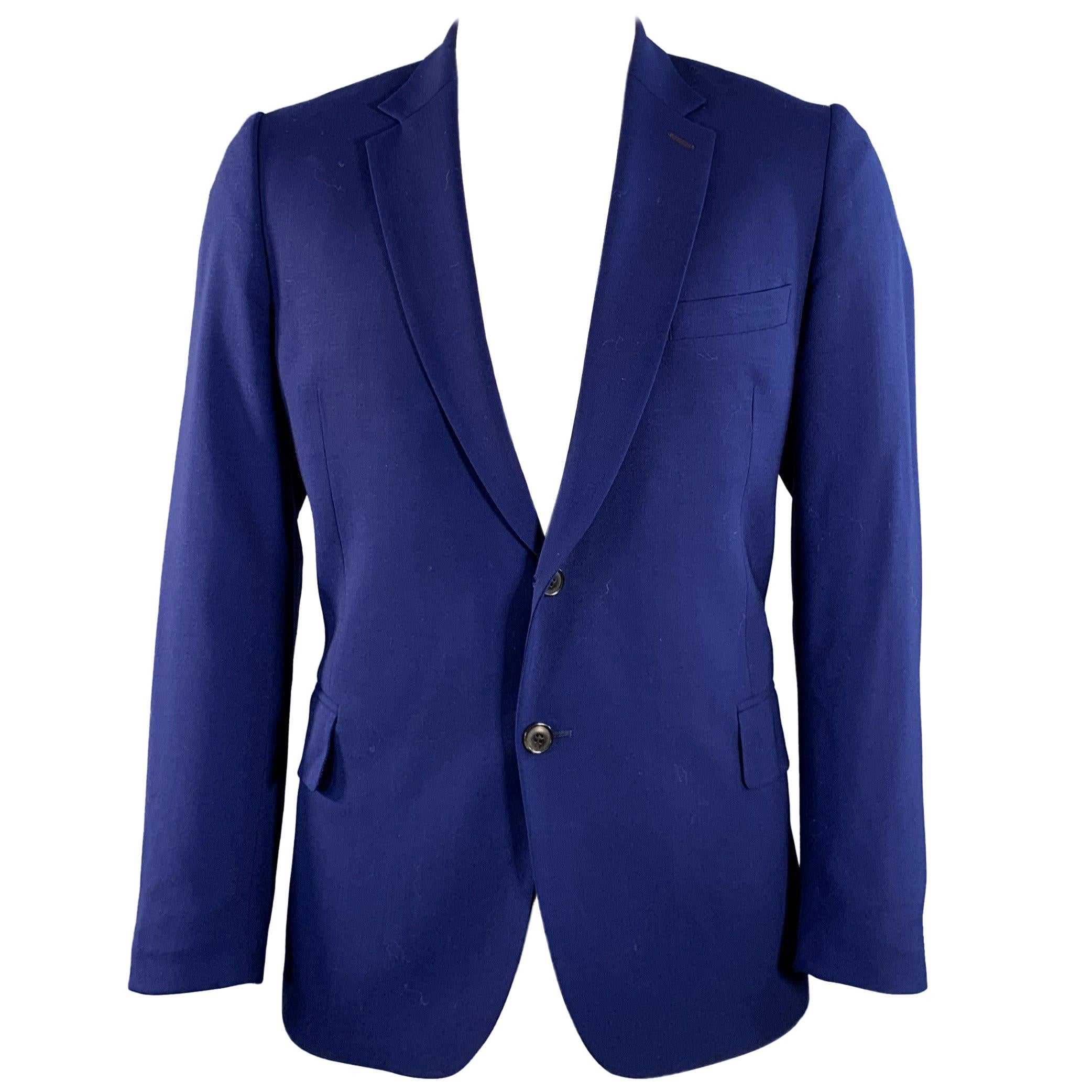PAUL SMITH Size 44 Regular Blue Wool Notch Lapel Sport Coat