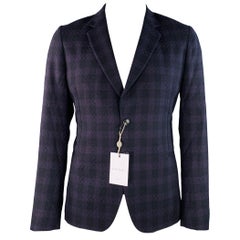 Paul Smith Taglia 44 Soho Purple Black Plaid Wool Notch Lapel Sport Coat