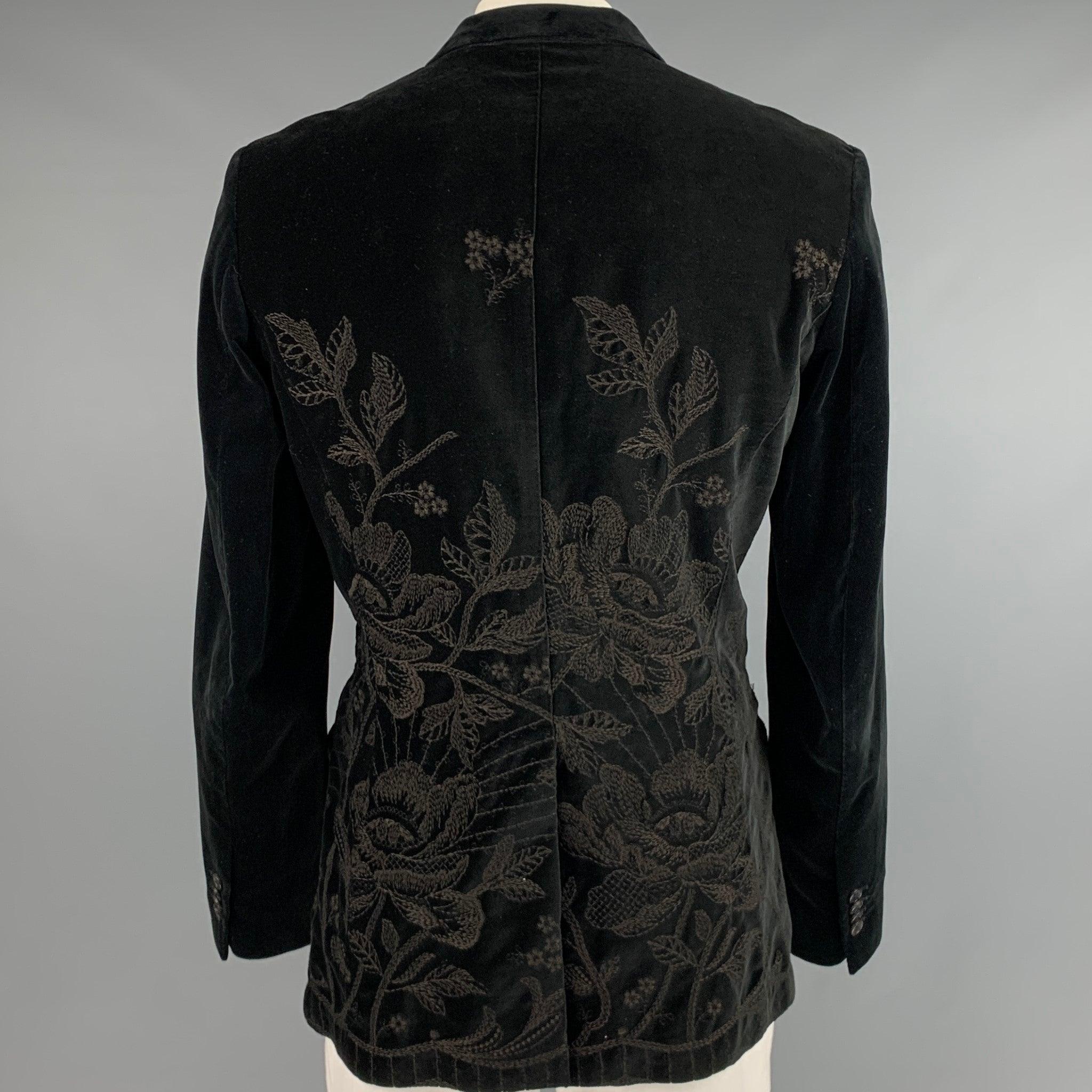 PAUL SMITH Size 46 Black Brown Embroidery Velvet Notch Lapel Sport Coat In Good Condition For Sale In San Francisco, CA