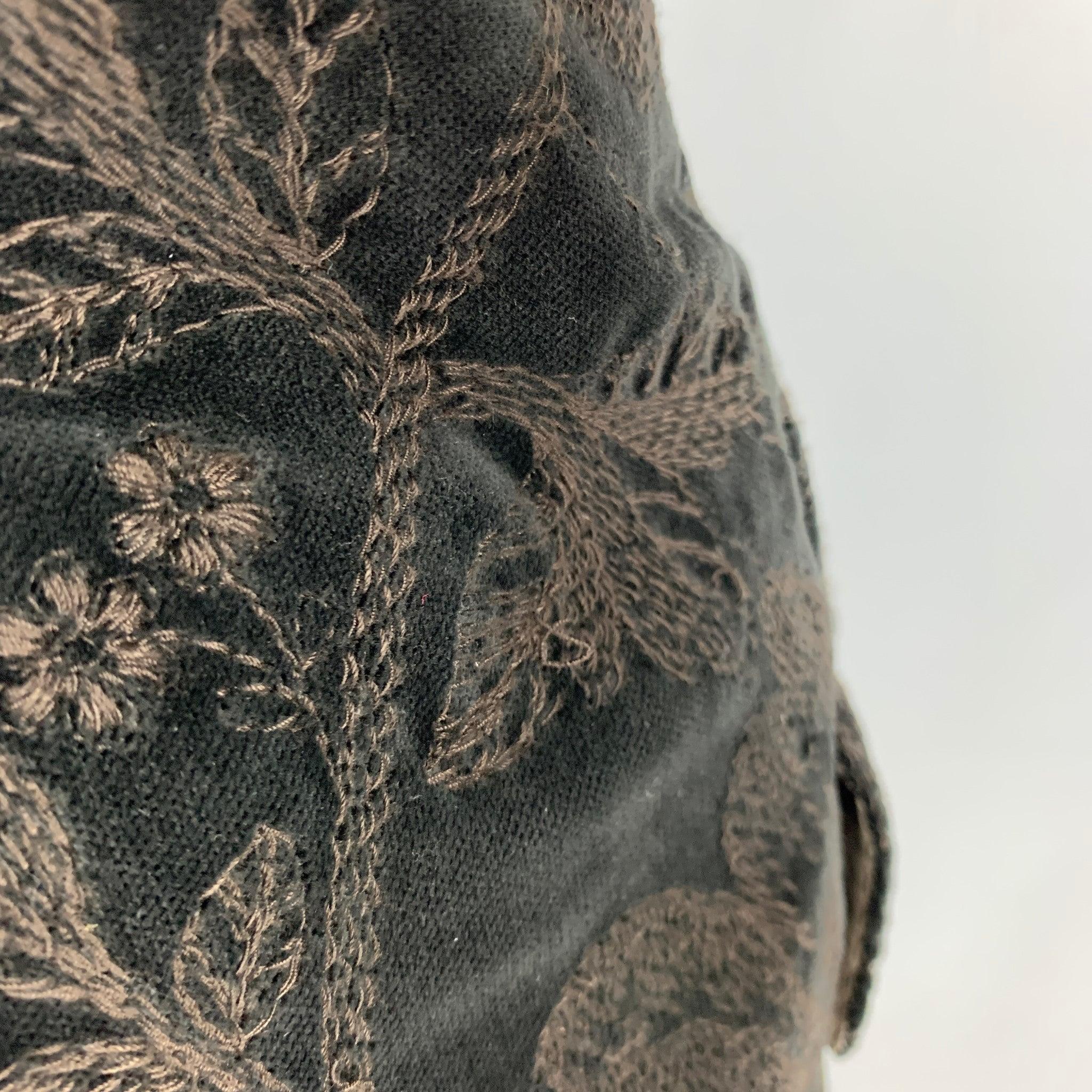 PAUL SMITH Size 46 Black Brown Embroidery Velvet Notch Lapel Sport Coat 1