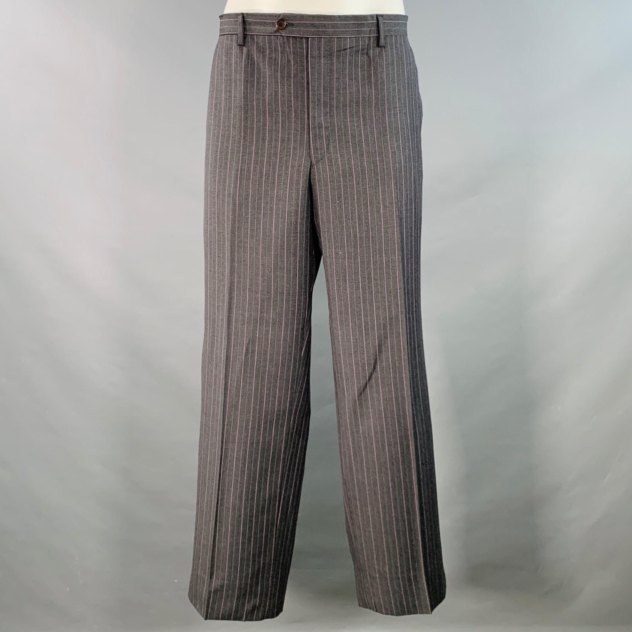 Paul Smith taglia 46 Westbourne Regular Grigio Viola Gessato in lana con risvolto a tacca in vendita 1