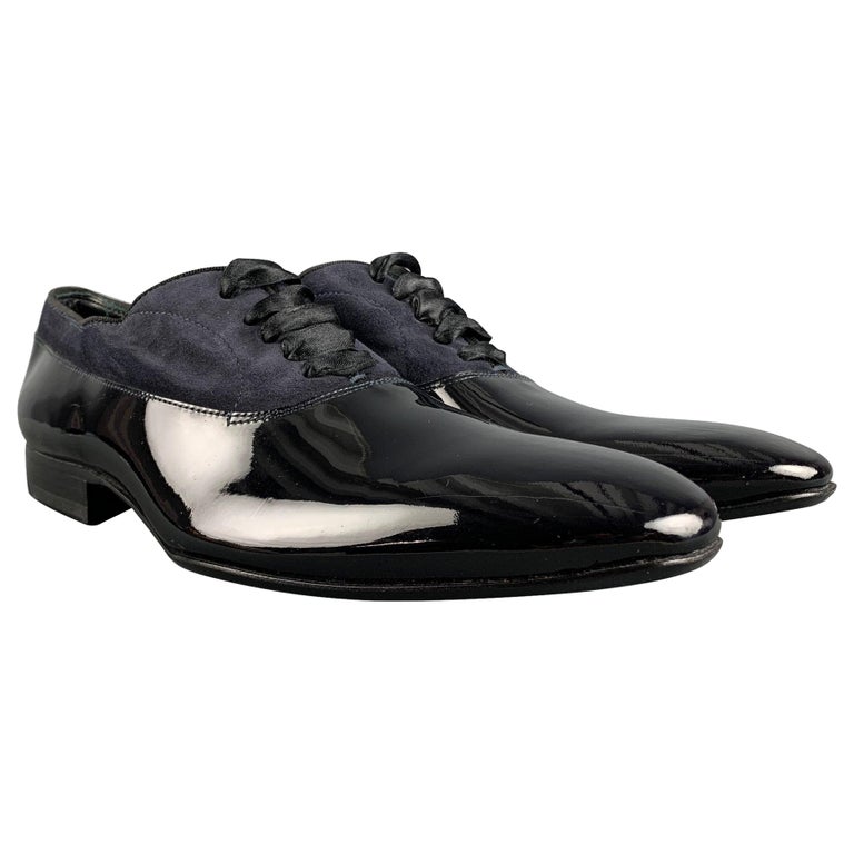 PAUL SMITH Size 7 Black Mixed Materials Suede Tuxedo Lace Up  display picture 2
