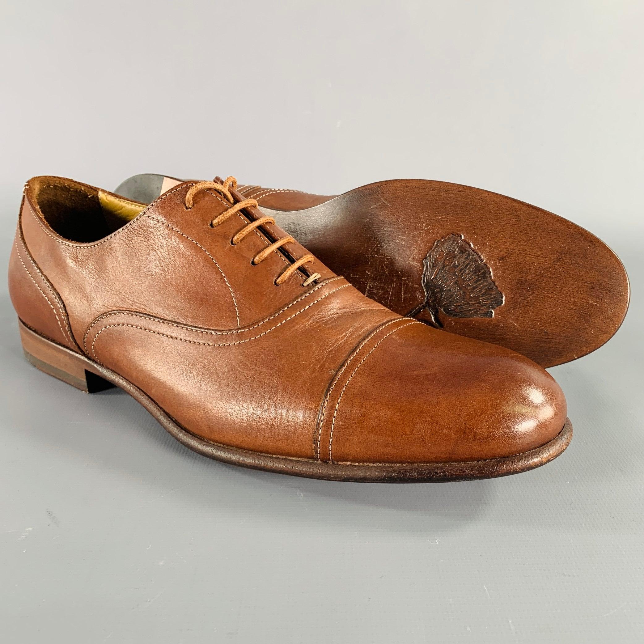 Uomo Paul Smith taglia 7 Scarpe Oxford Lace-Up in pelle marrone con punta a cappuccio in vendita