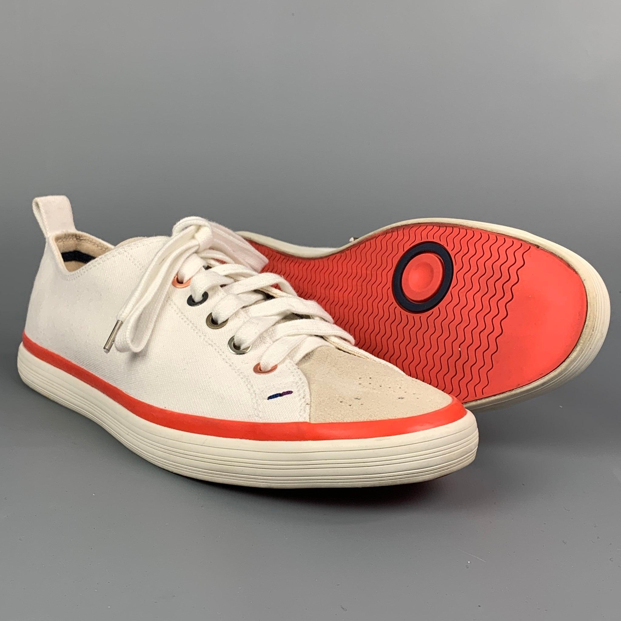 PAUL SMITH Size 7 White Canvas Lace Up Bernard Trainer Sneakers In Good Condition For Sale In San Francisco, CA