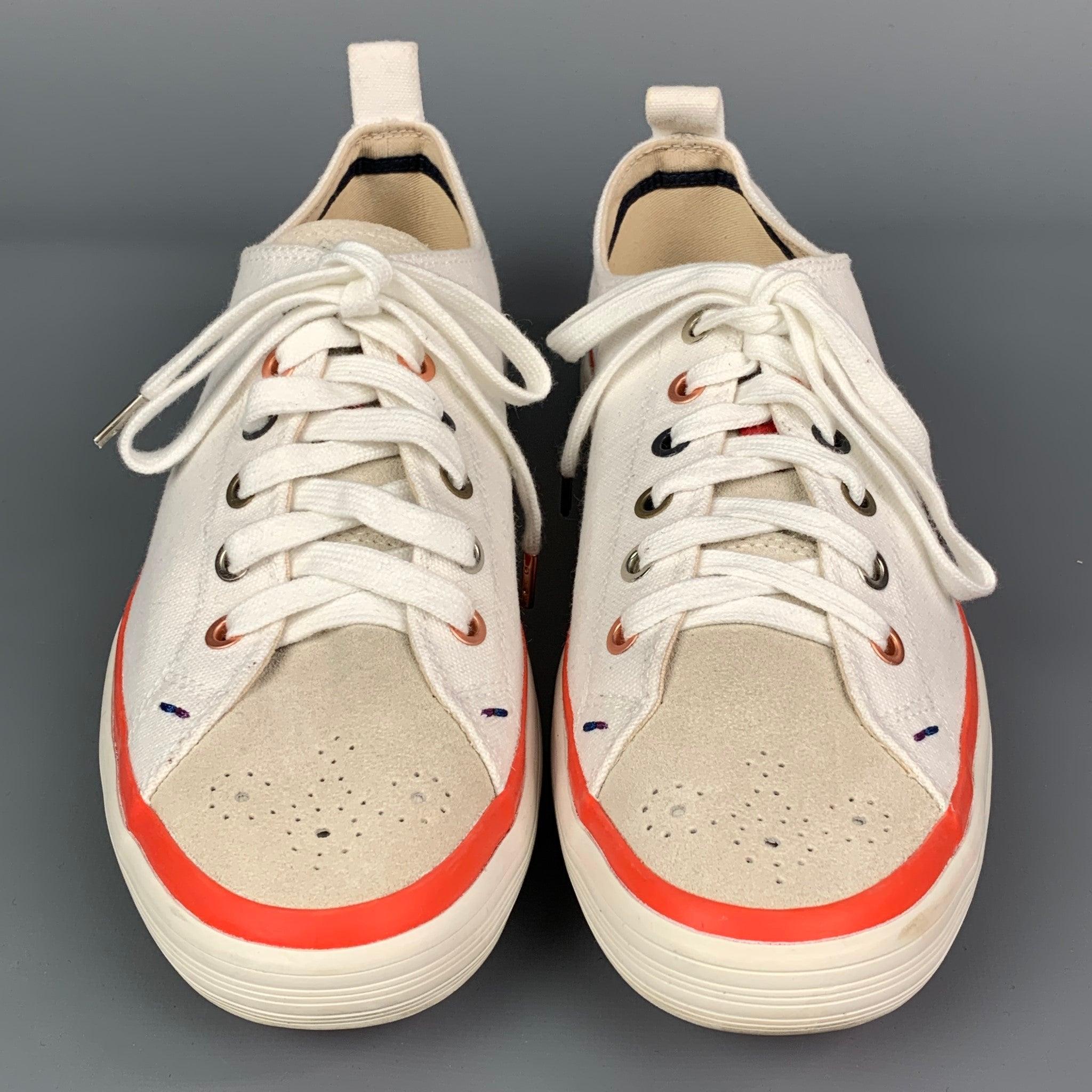 Men's PAUL SMITH Size 7 White Canvas Lace Up Bernard Trainer Sneakers