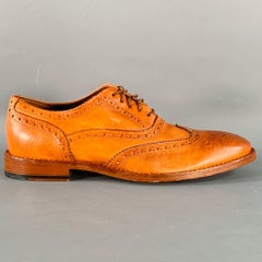 PAUL SMITH Size 7.5 Orange Perforated Leather Wingtip Lace-Up Flexible Travel Shoes
