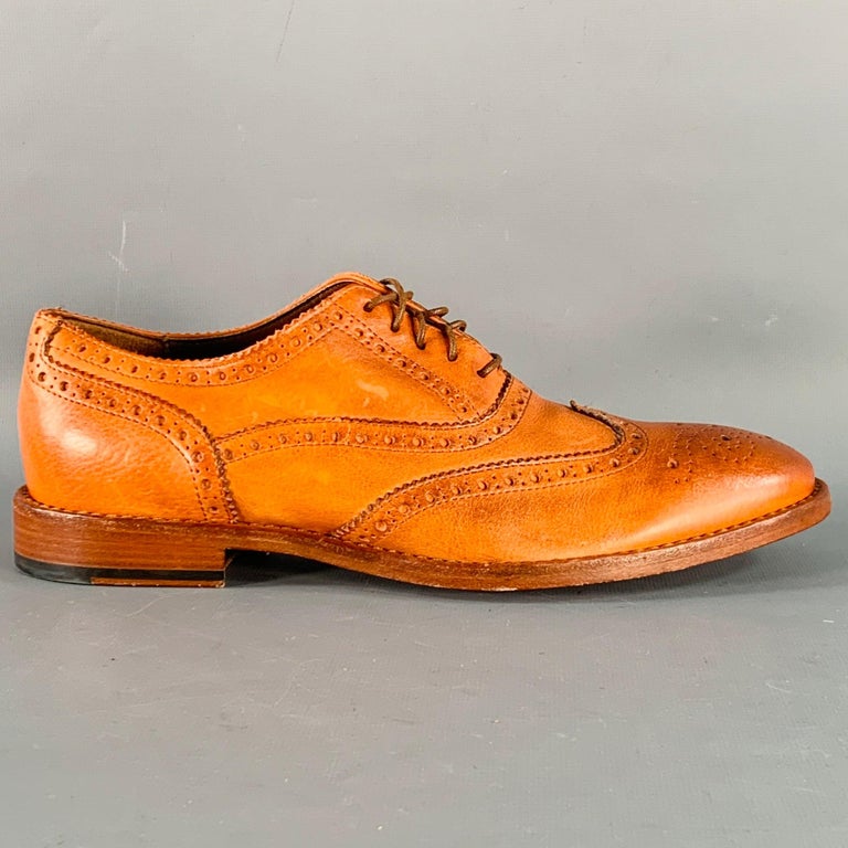 PAUL SMITH Size 7.5 Orange Perforated Leather Wingtip Lace  display picture 2