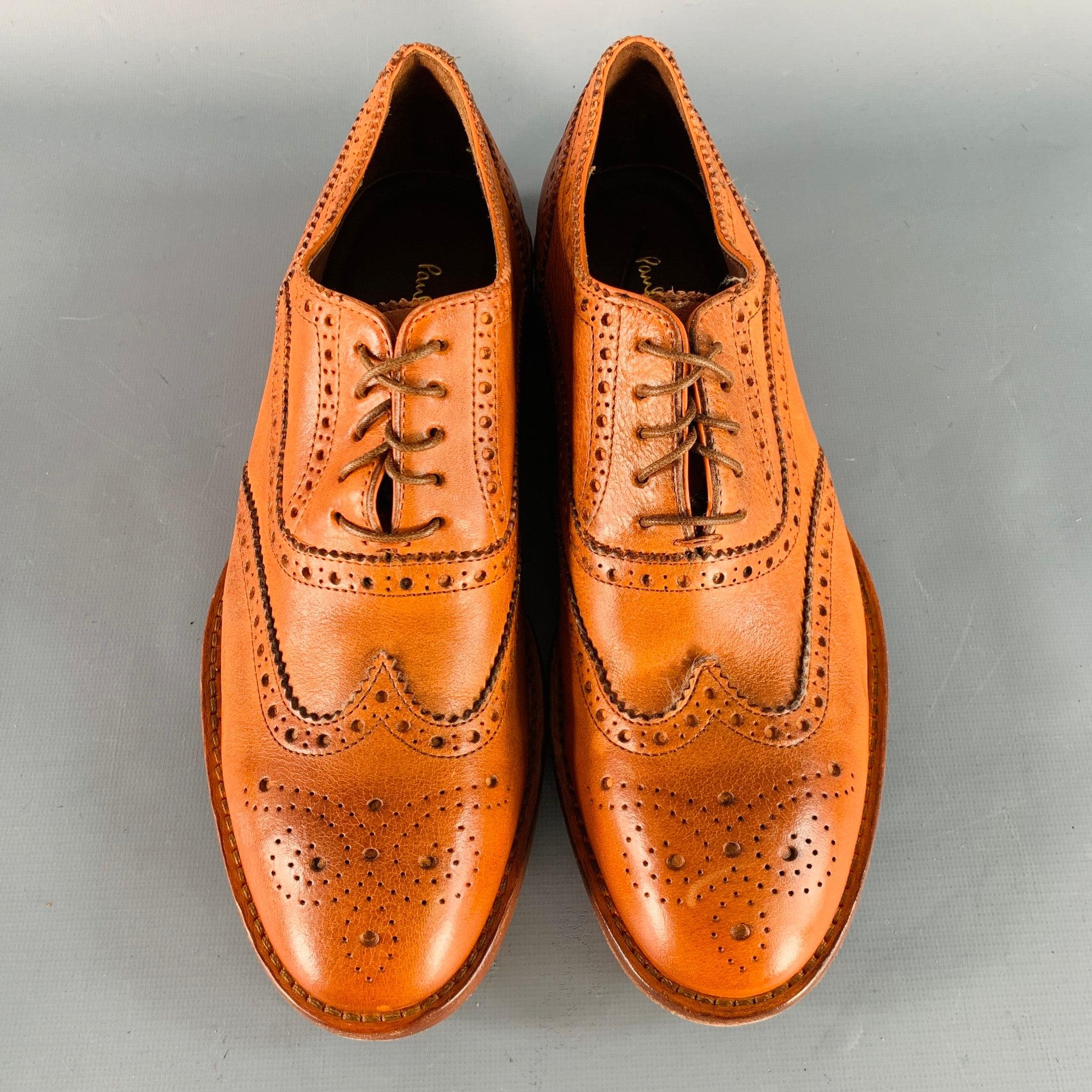 PAUL SMITH Taille 7.5 Wingtip Lace-Up Flexible Travel Shoes en cuir perforé orange Excellent état - En vente à San Francisco, CA