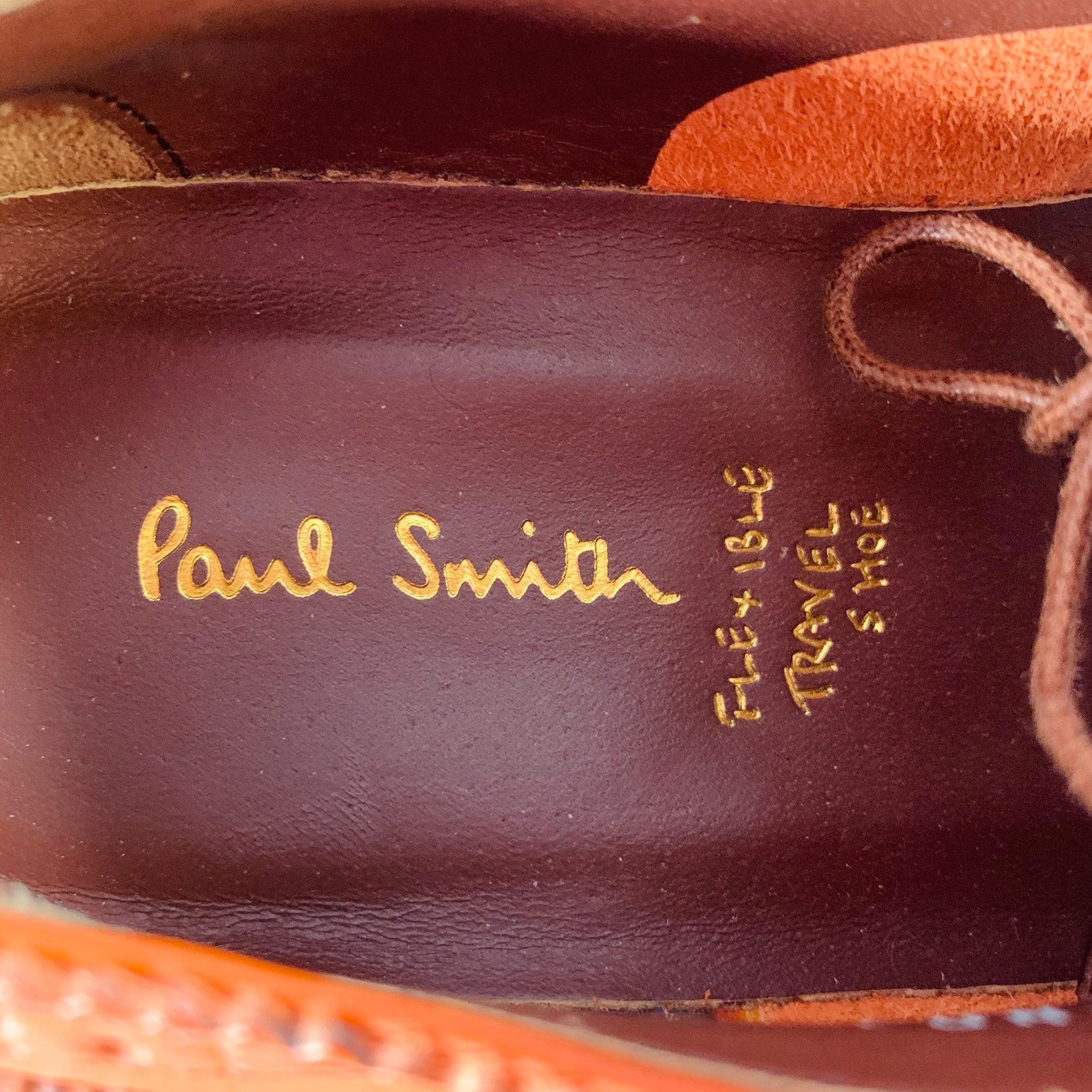 PAUL SMITH Taille 7.5 Wingtip Lace-Up Flexible Travel Shoes en cuir perforé orange en vente 2