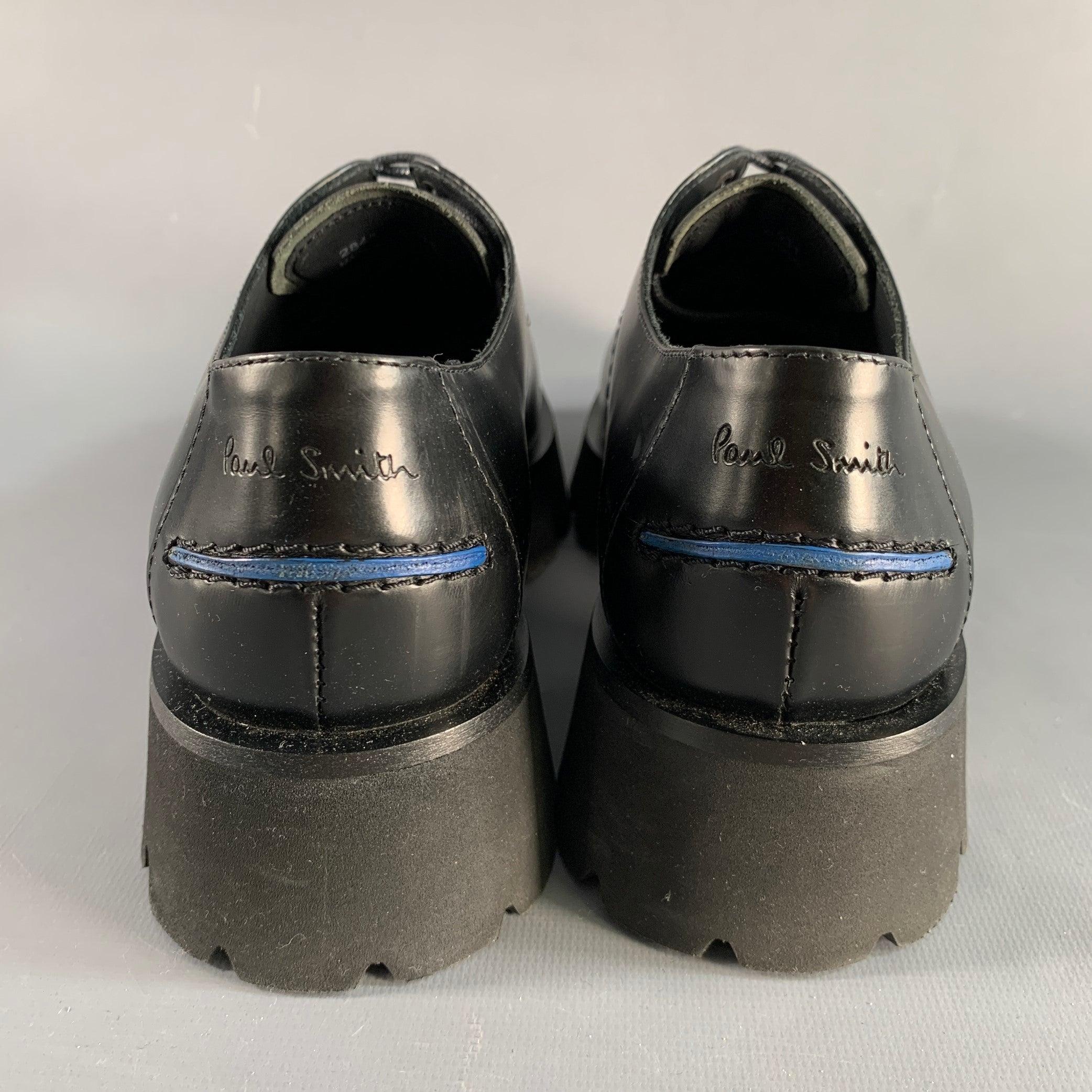 PAUL SMITH Size 8 Black Leather Platform Laces In Excellent Condition For Sale In San Francisco, CA
