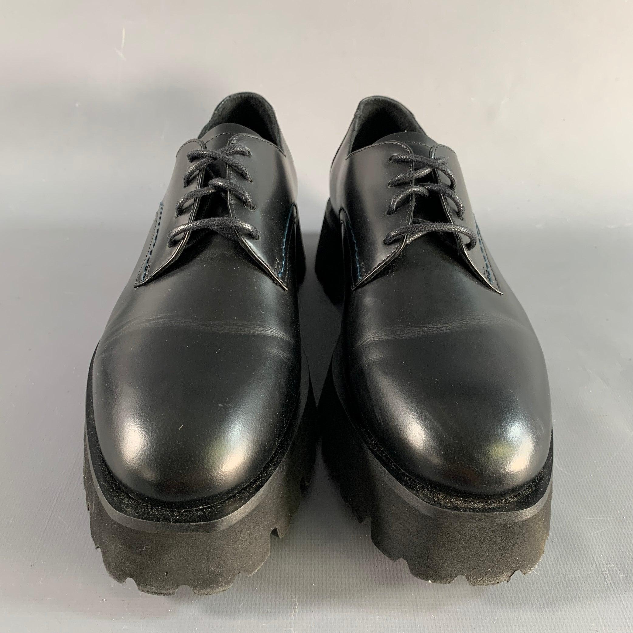 Women's PAUL SMITH Size 8 Black Leather Platform Laces For Sale